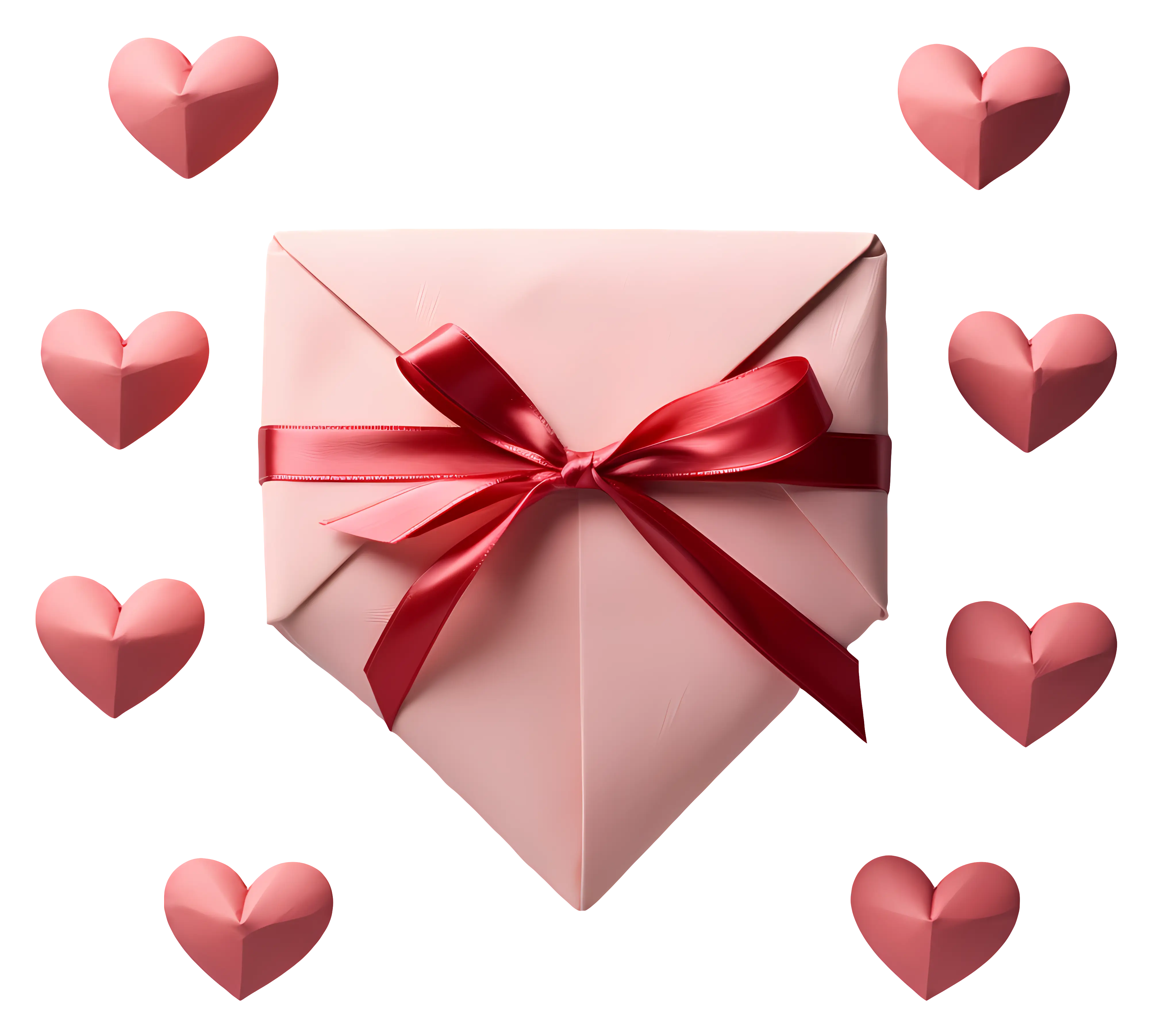 Pink Envelope with Hearts and a Red Ribbon for Romantic Gift