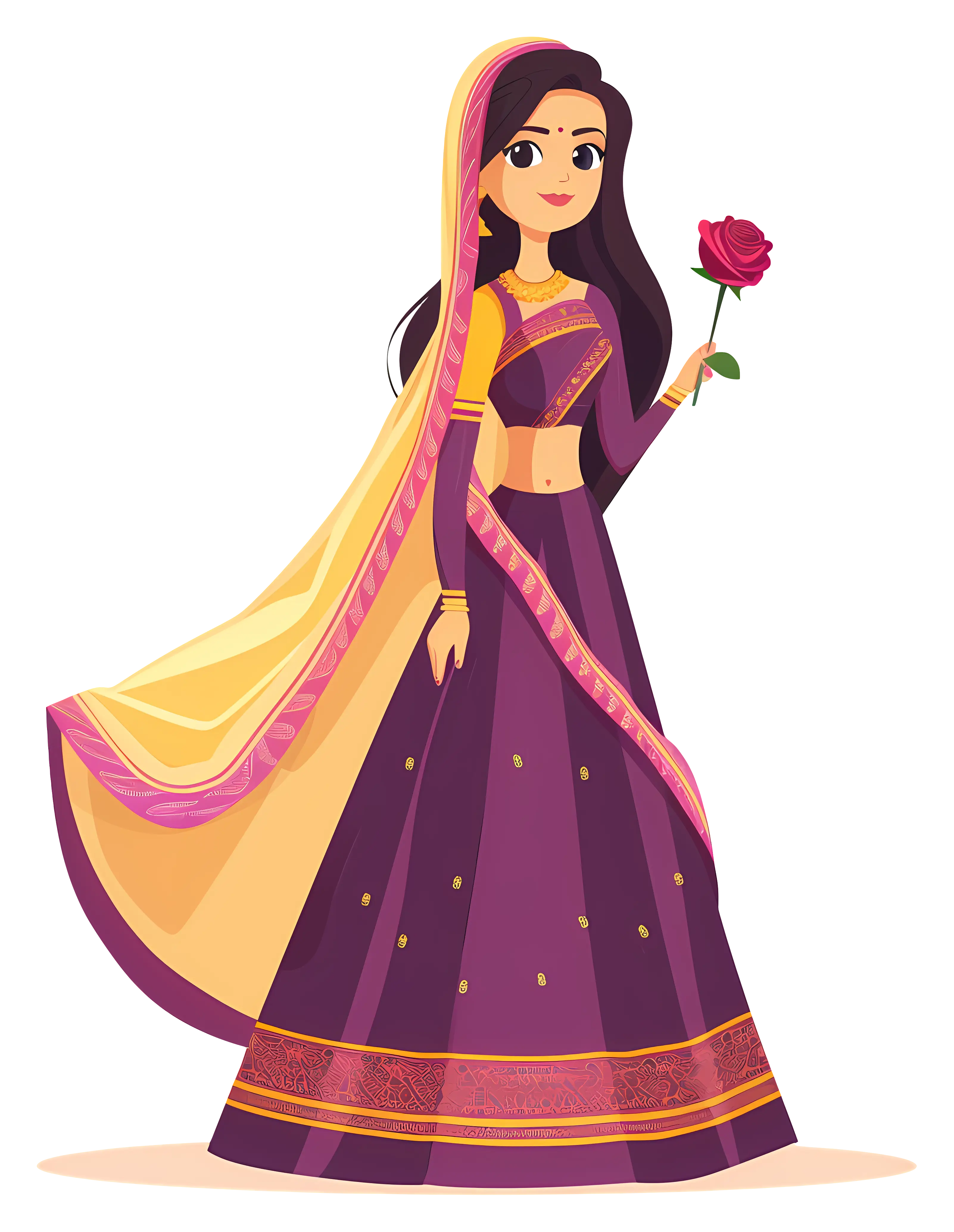 Woman Holding Rose in Traditional Dress