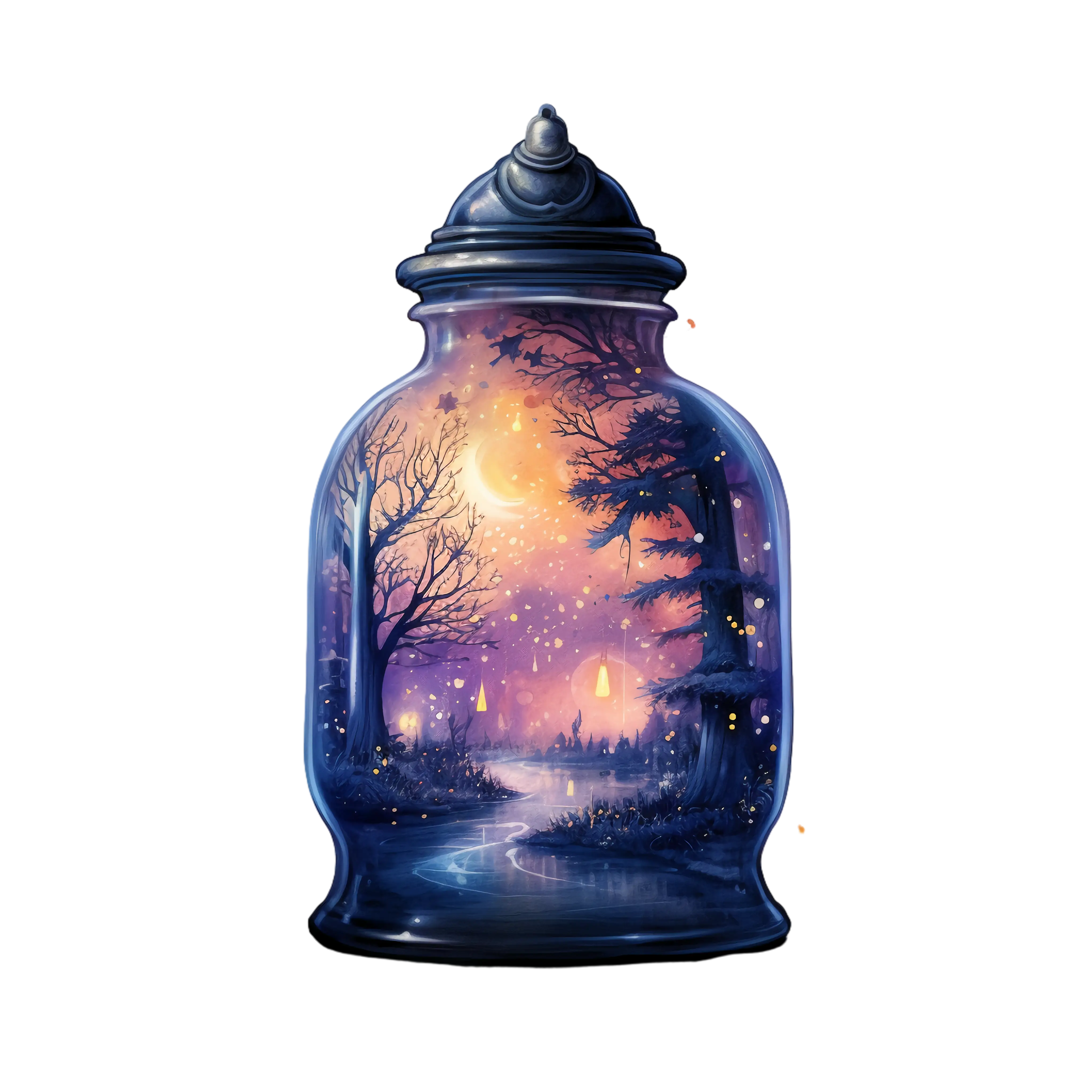 Fantasy Bottle with Night Forest Scene