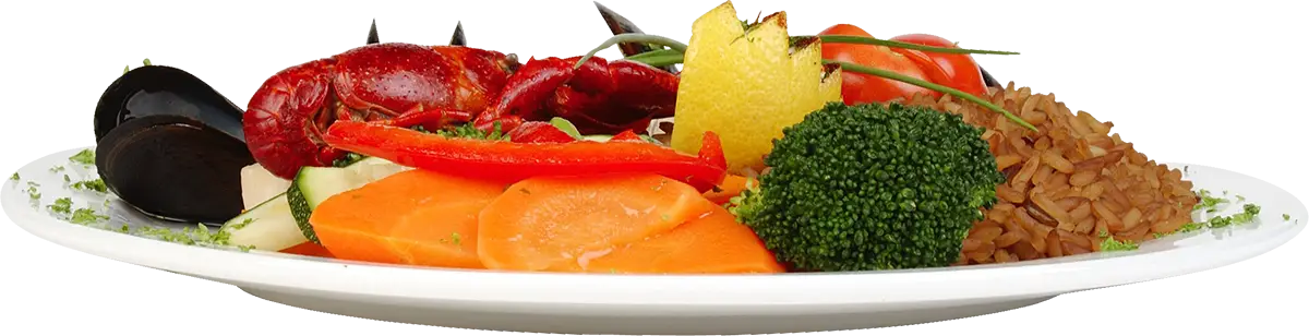 Seafood Dish with Vegetables on a Plate