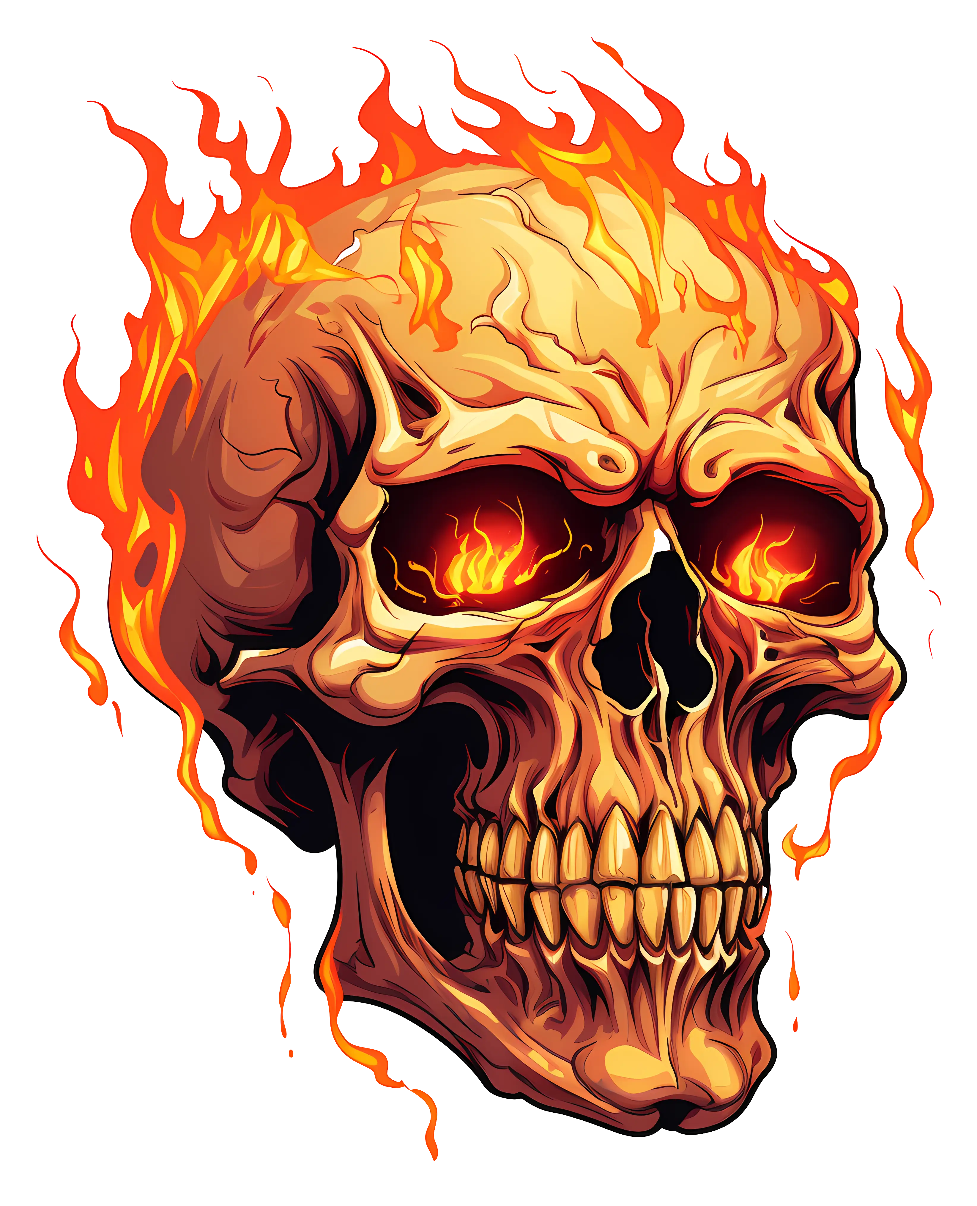 Scary Flaming Skull Illustration