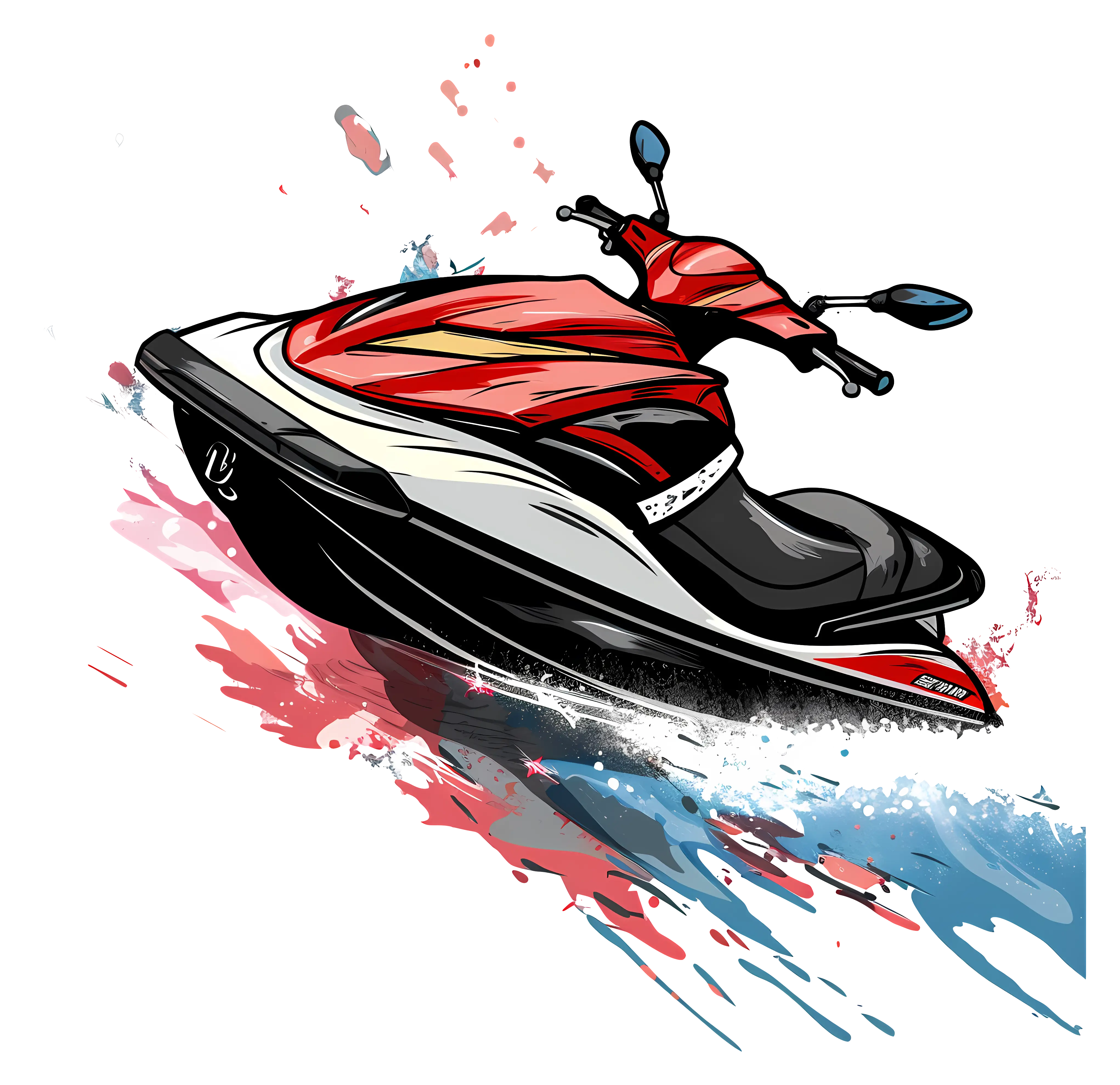 Dynamic Red Jet Ski on Water Splashes