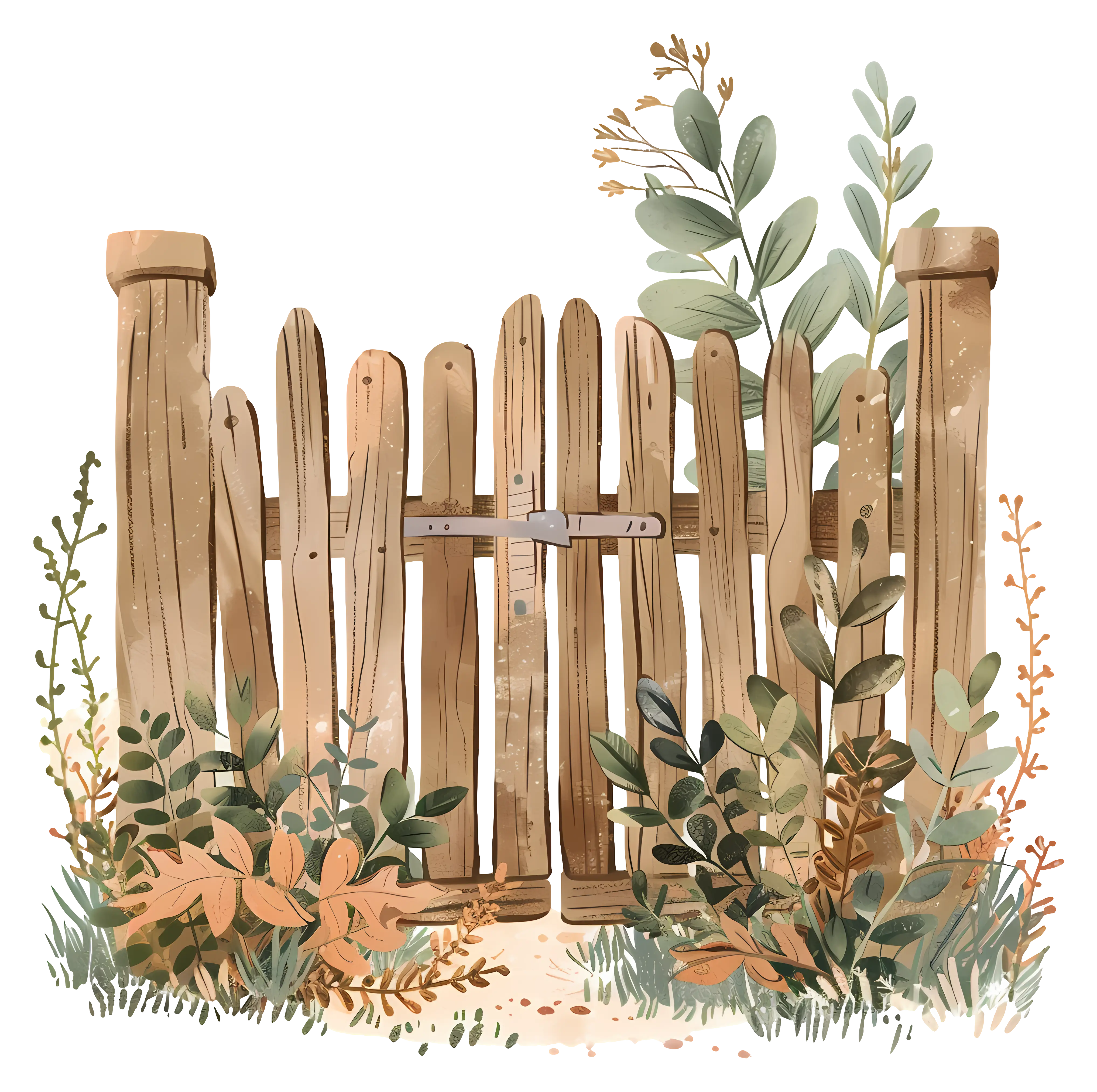 Wooden Fence with Plants