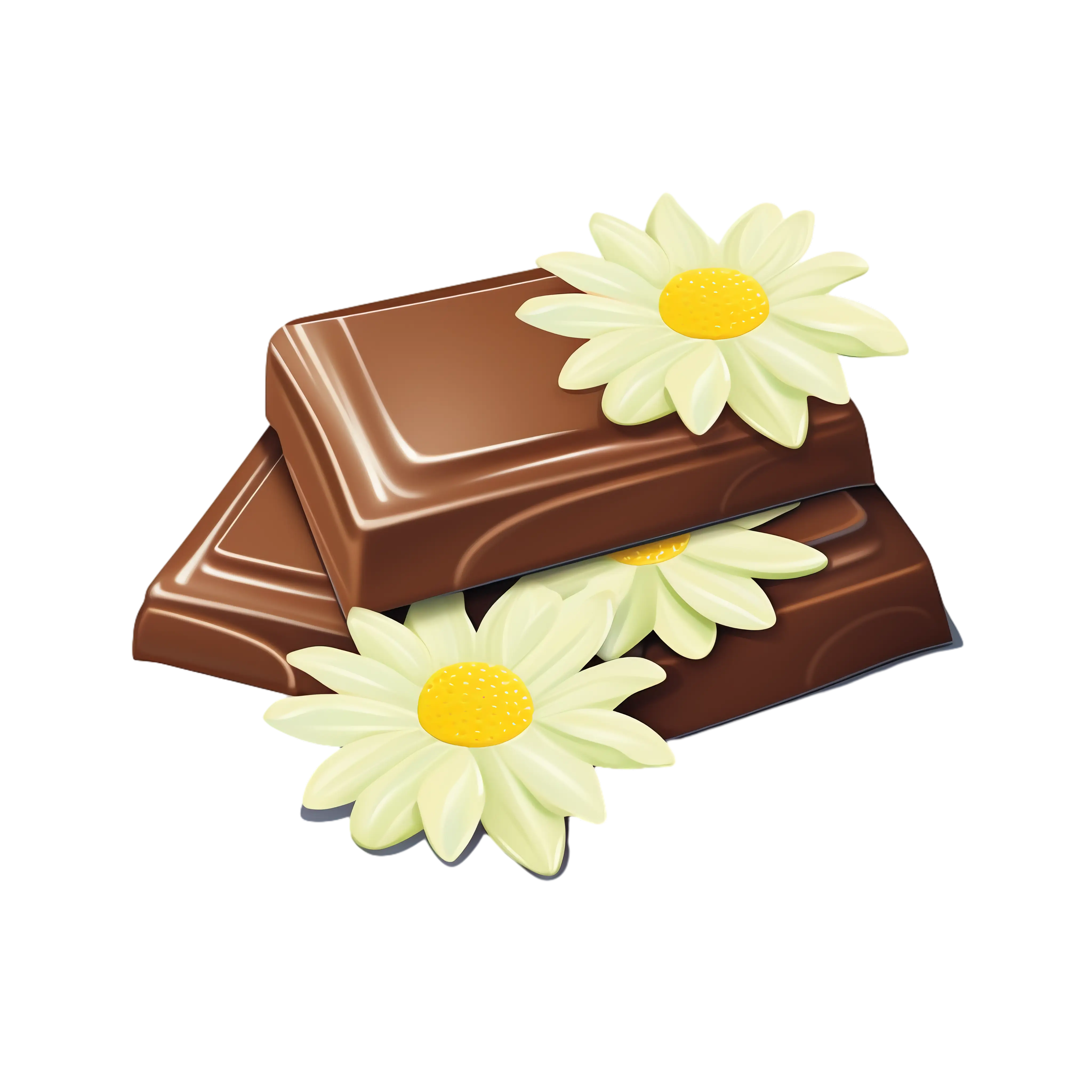 Chocolate Bars Decorated with White Flowers