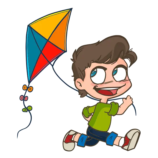 Child Flying a Kite Cartoon Illustration