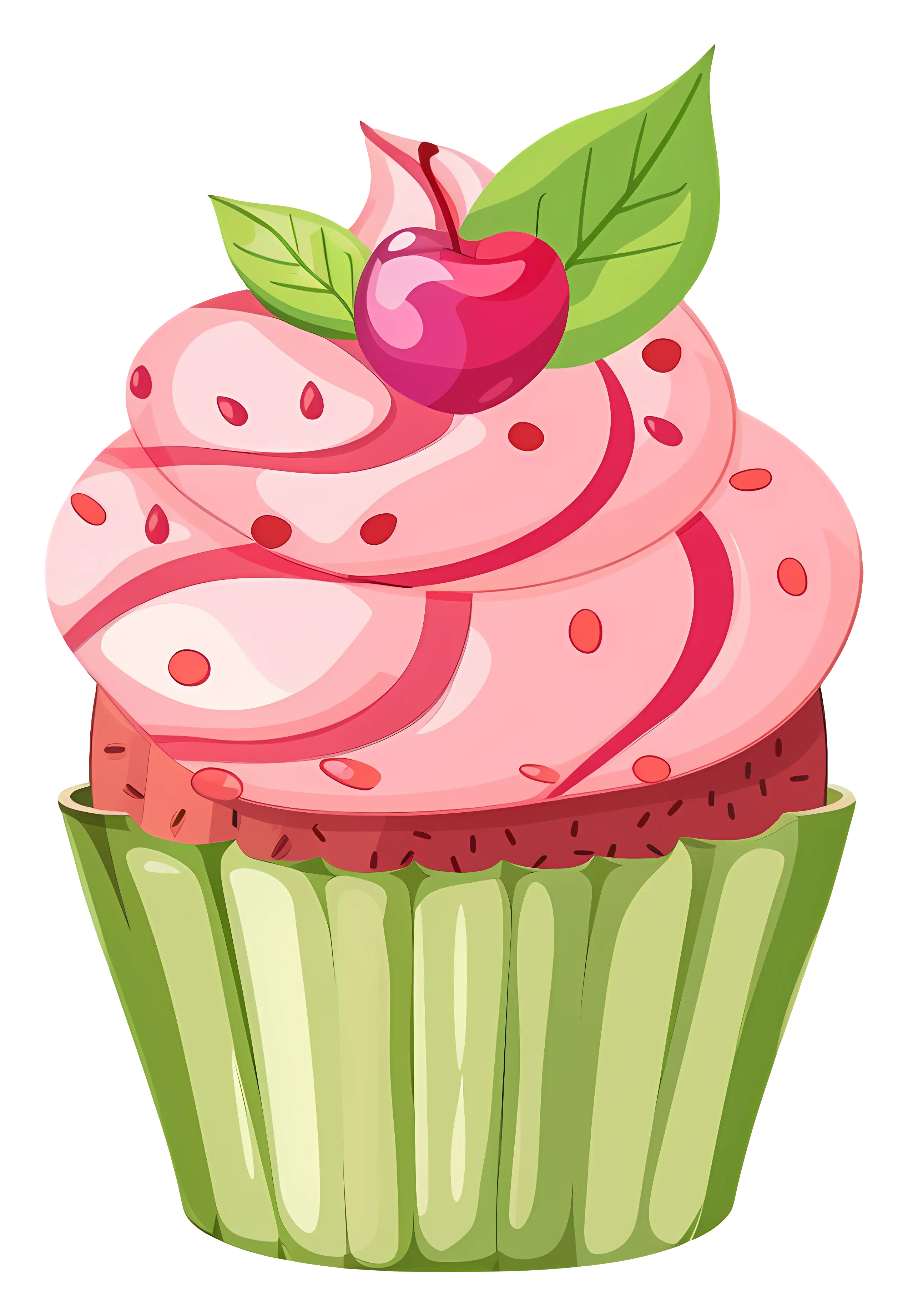 Pink Cherry Cupcake Illustration