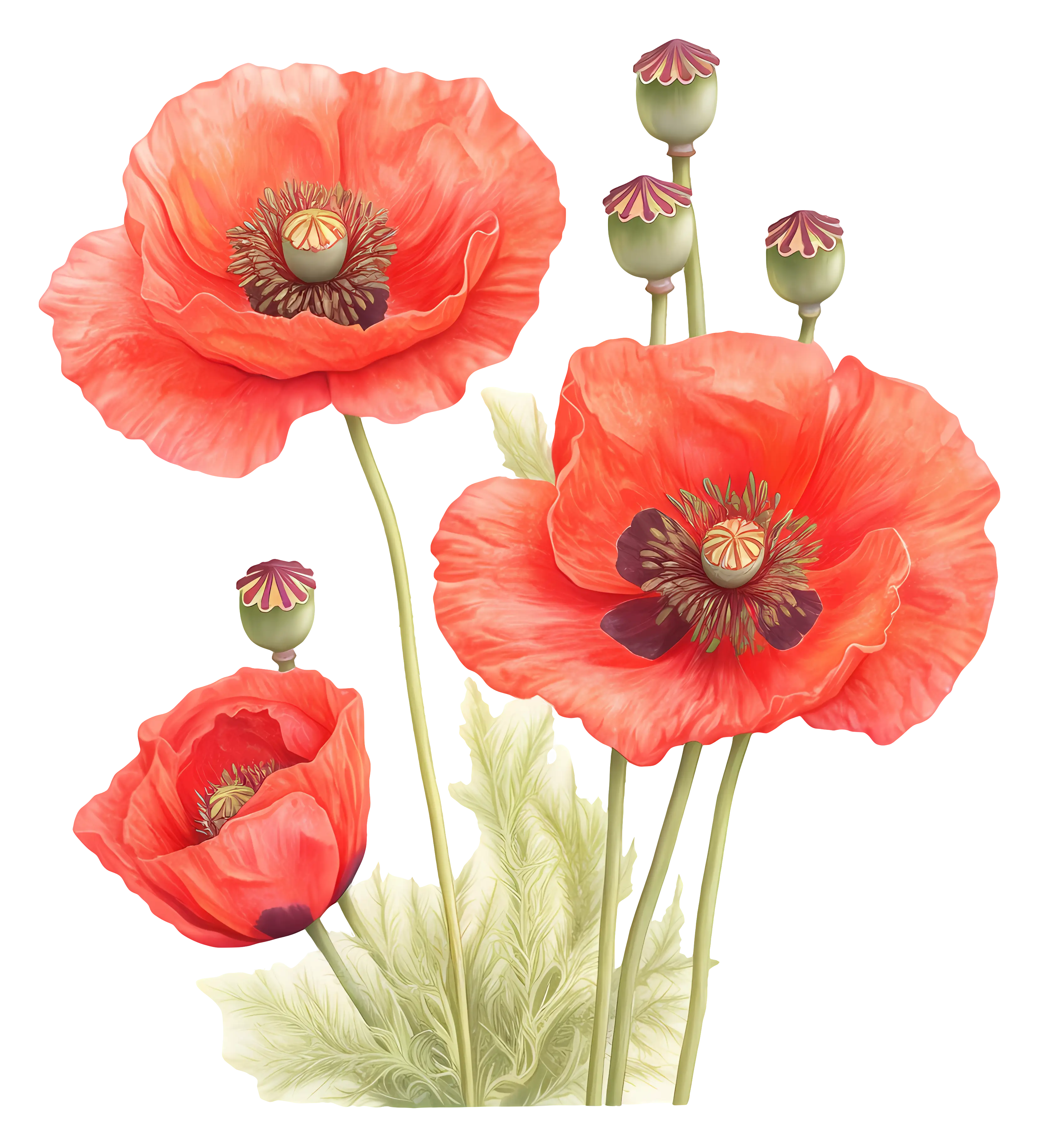 Beautiful Red Poppies Illustration