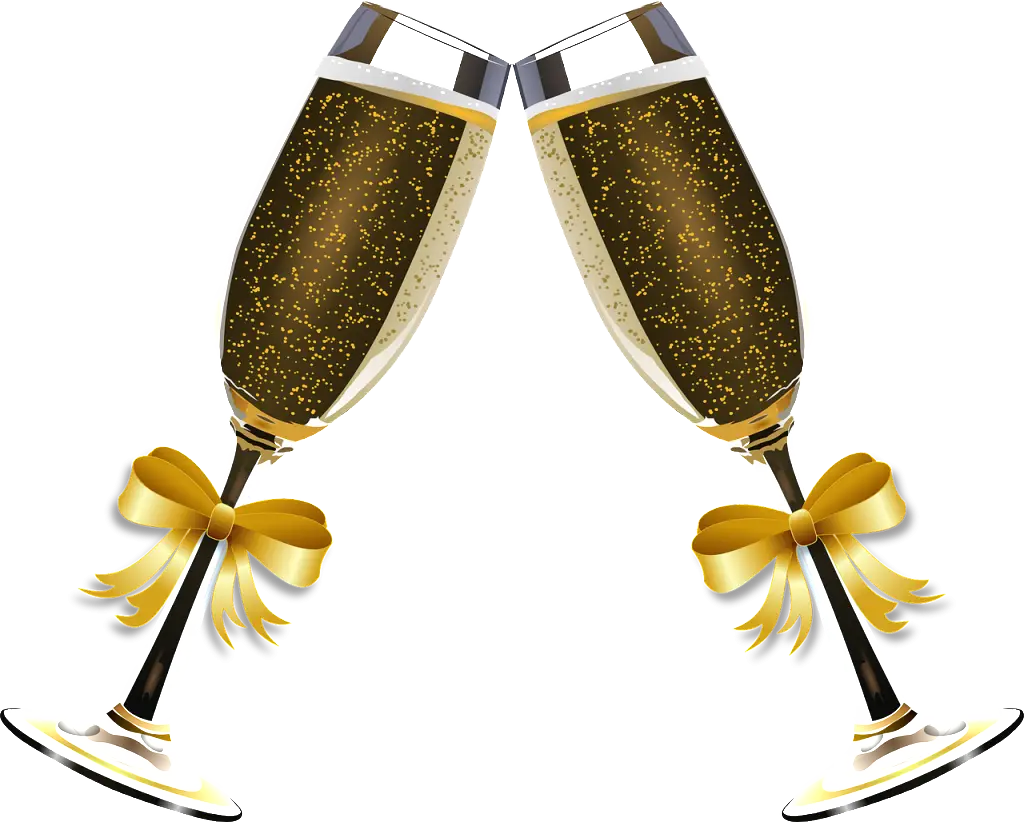 Champagne Glasses with Gold Ribbon Decoration