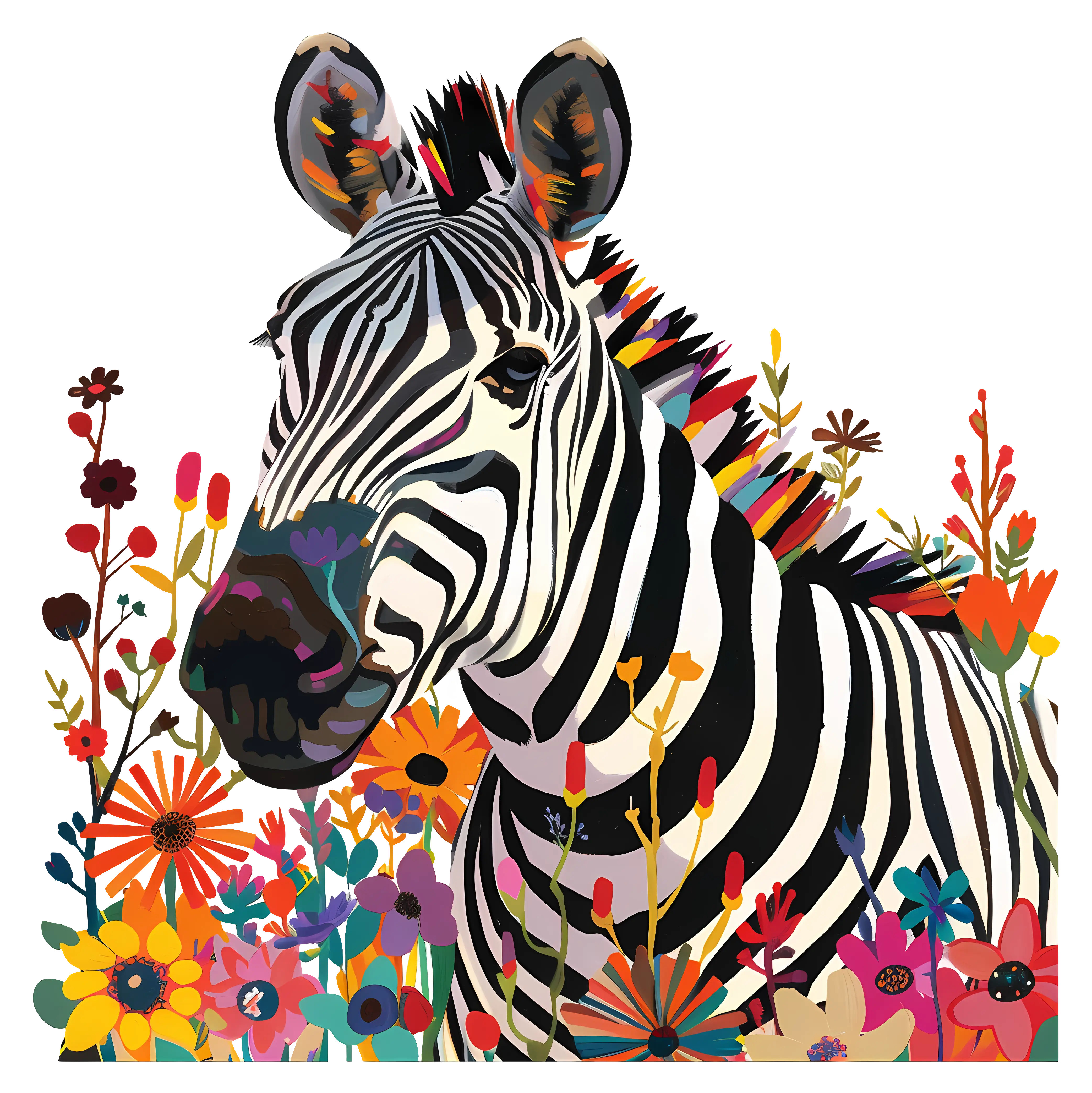 Zebra with Vibrant Floral Background