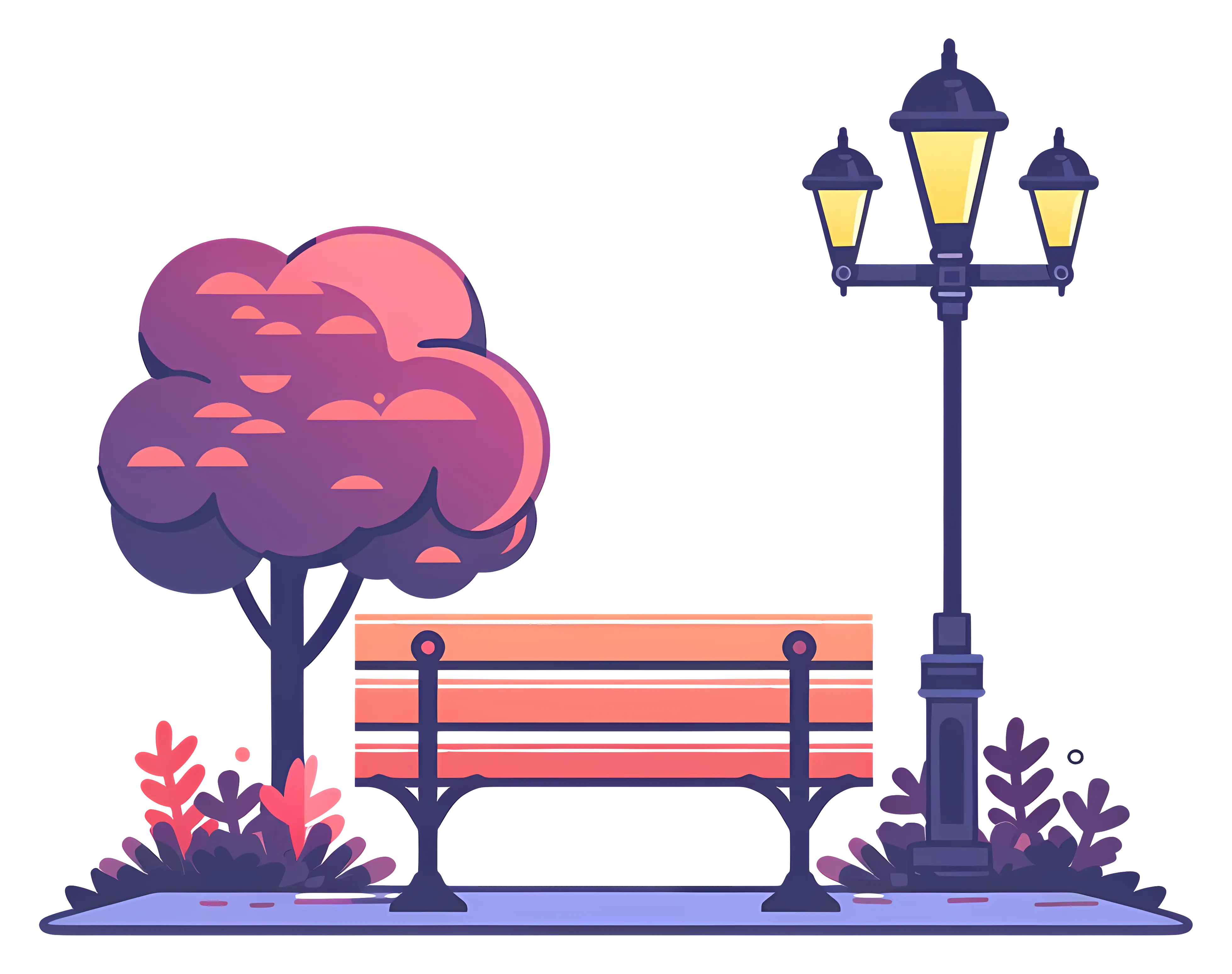 Park Bench and Lamppost in Scenic View