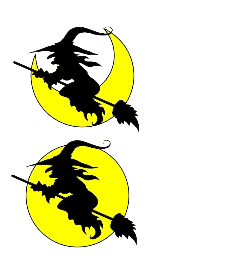 Witch Silhouette Flying on Broom with Moon Background