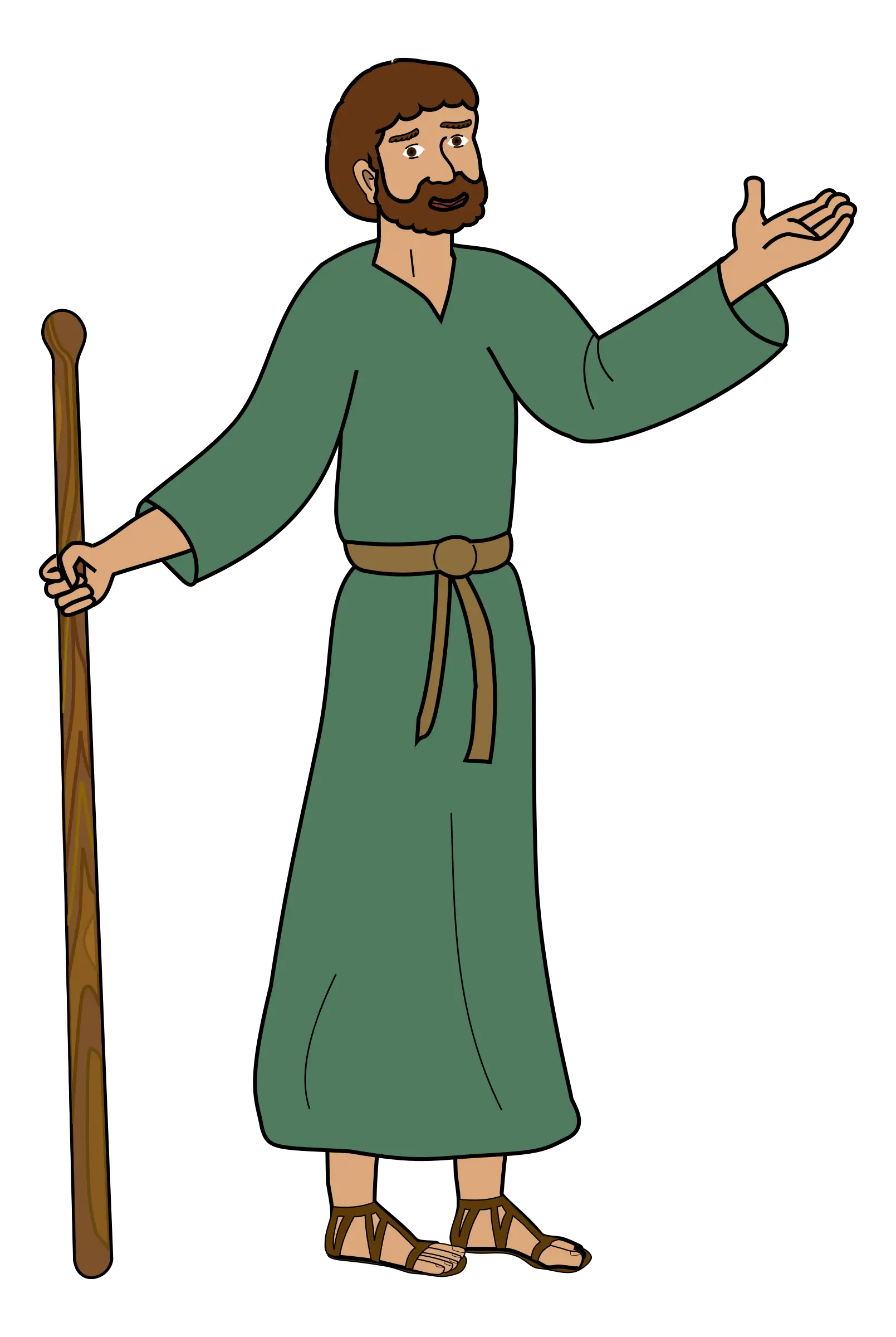Cartoon Man in Green Tunic Holding a Staff