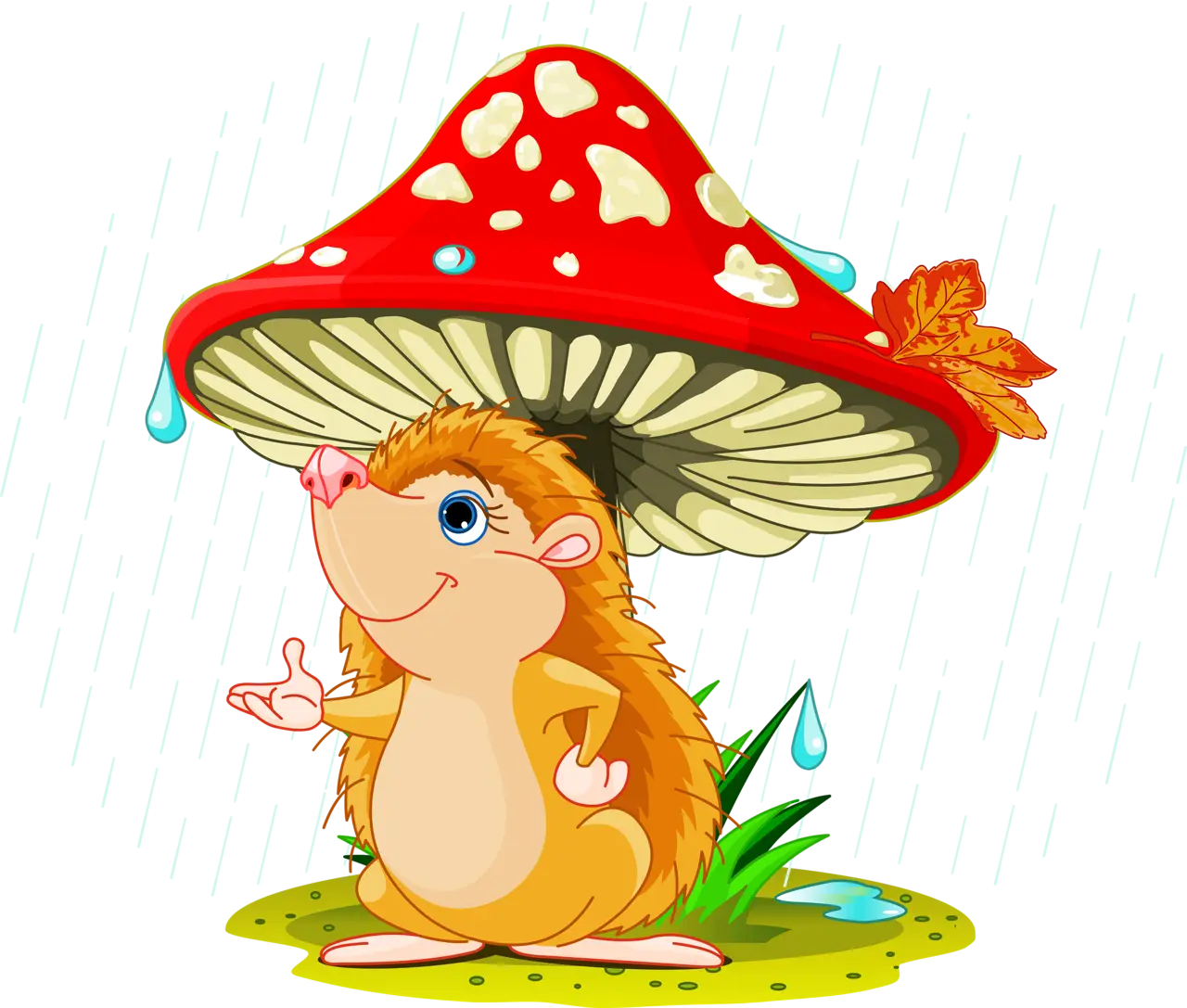 Cartoon Hedgehog with Mushroom