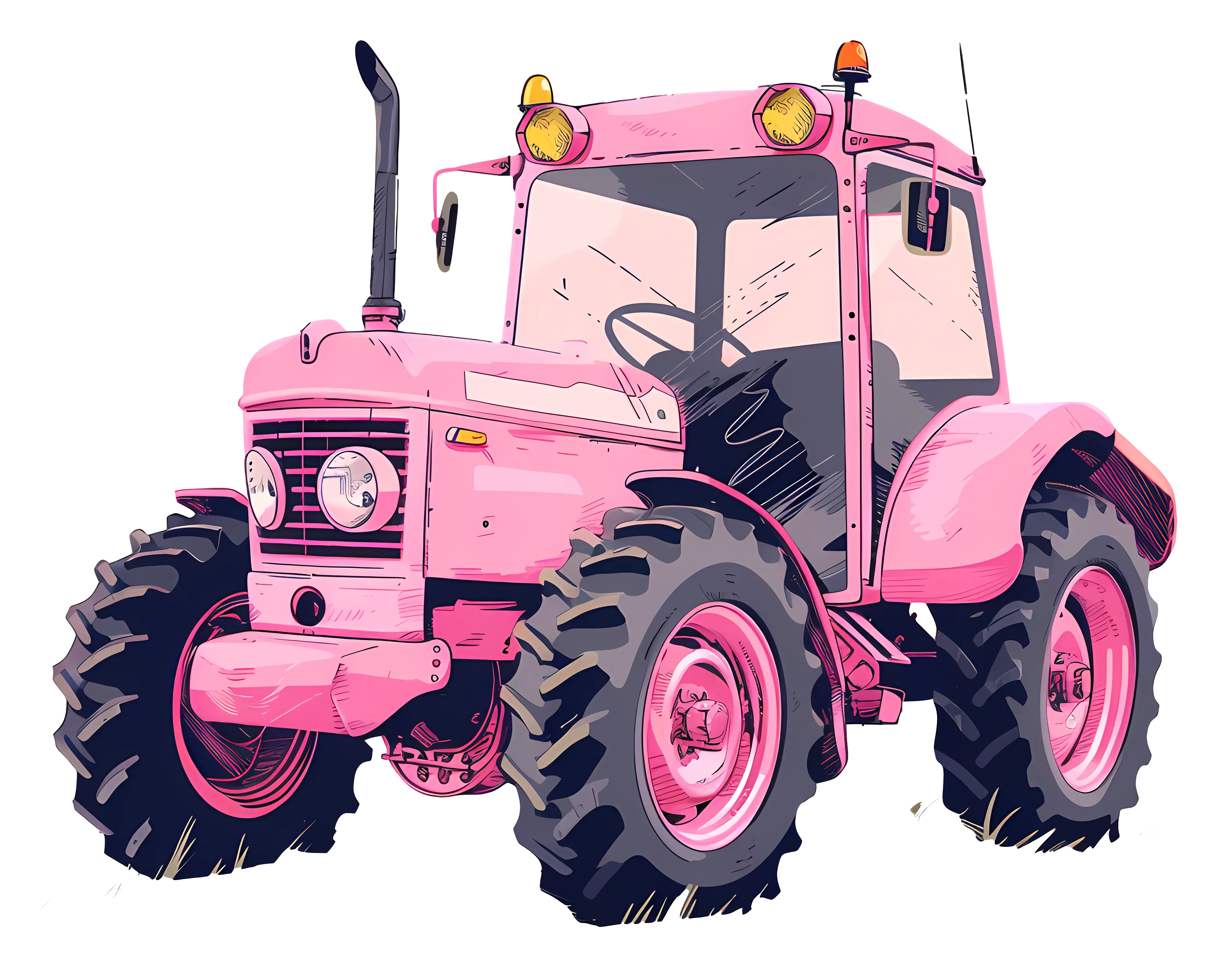 Pink Tractor Illustration with Farming Theme
