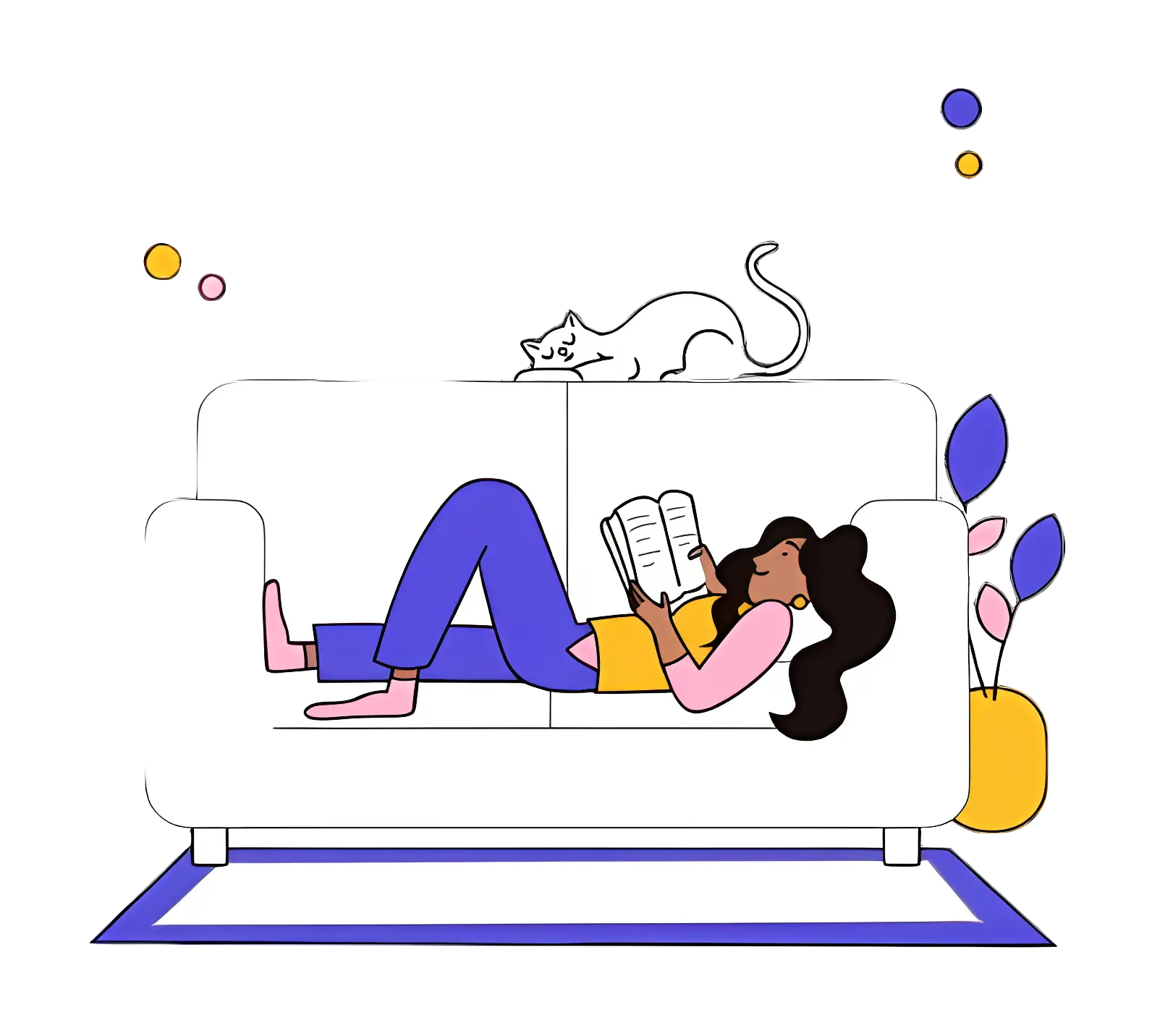 Woman Reading on Couch with Cat