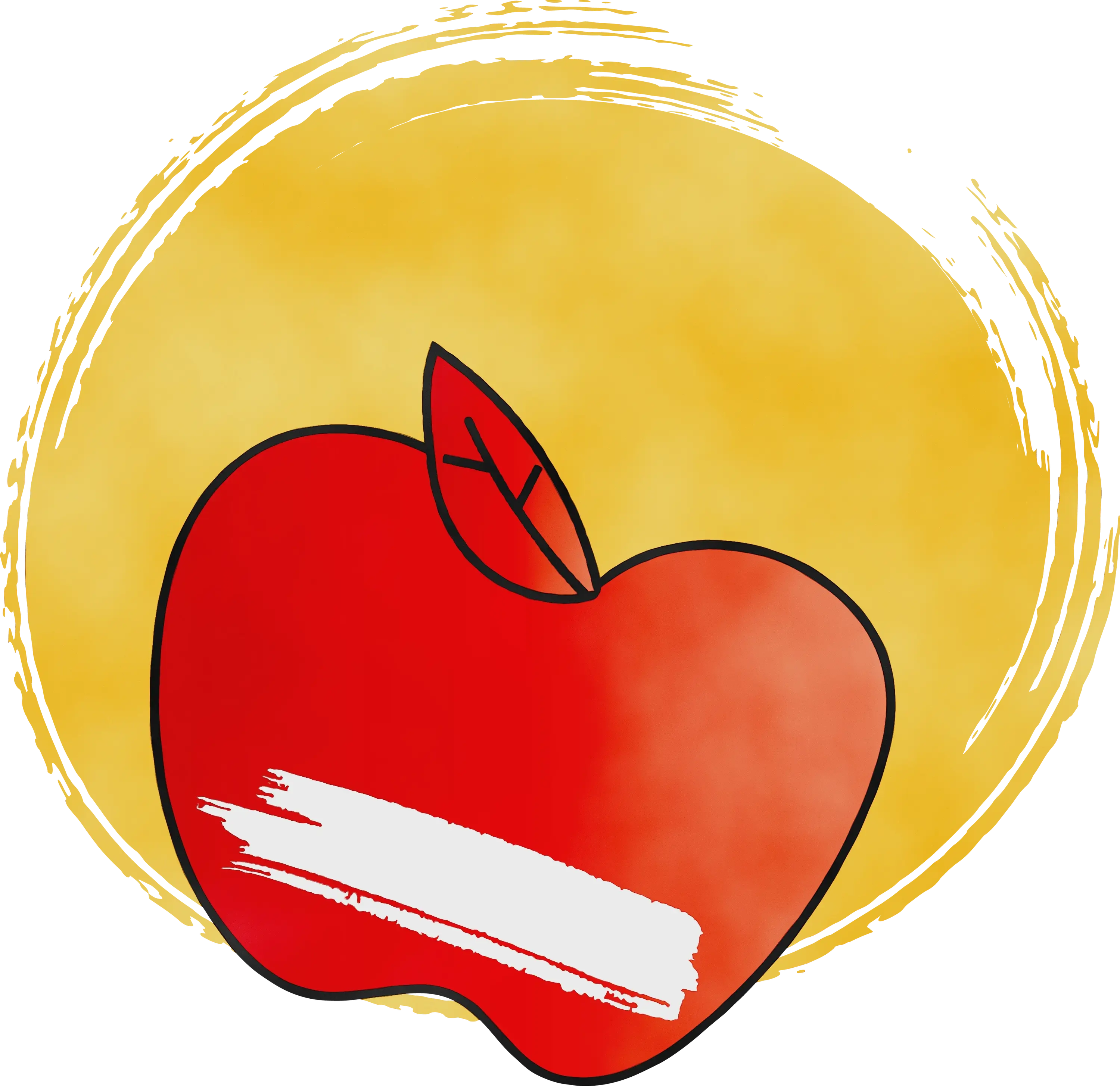 Red Apple Illustration with Yellow Background