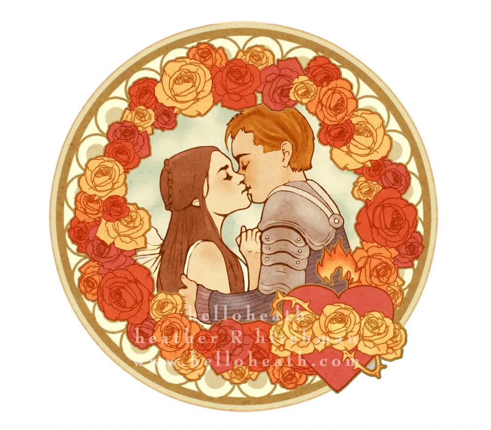 Kissing Couple Surrounded by Roses