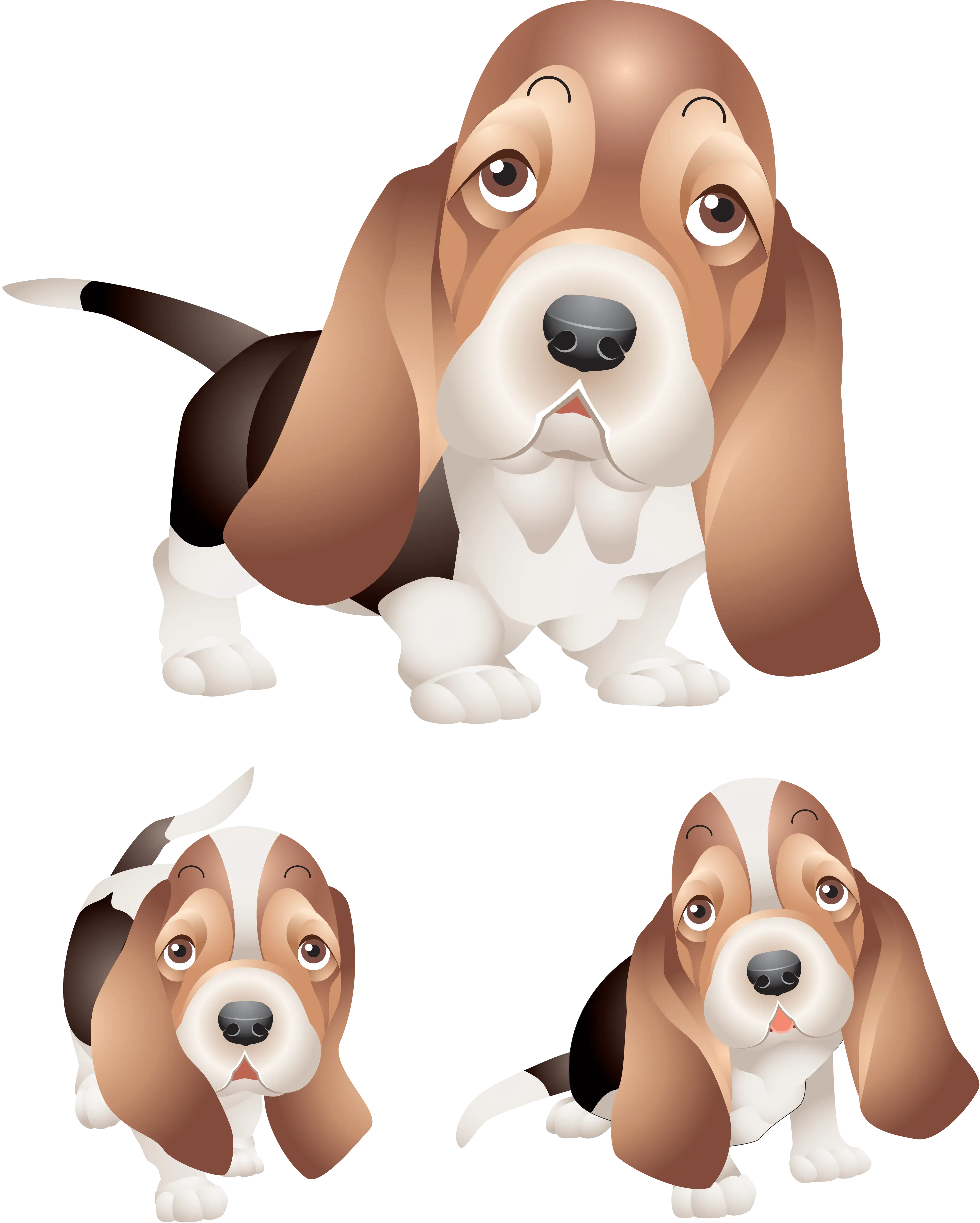 Adorable Basset Hound Puppies in Cartoon Style