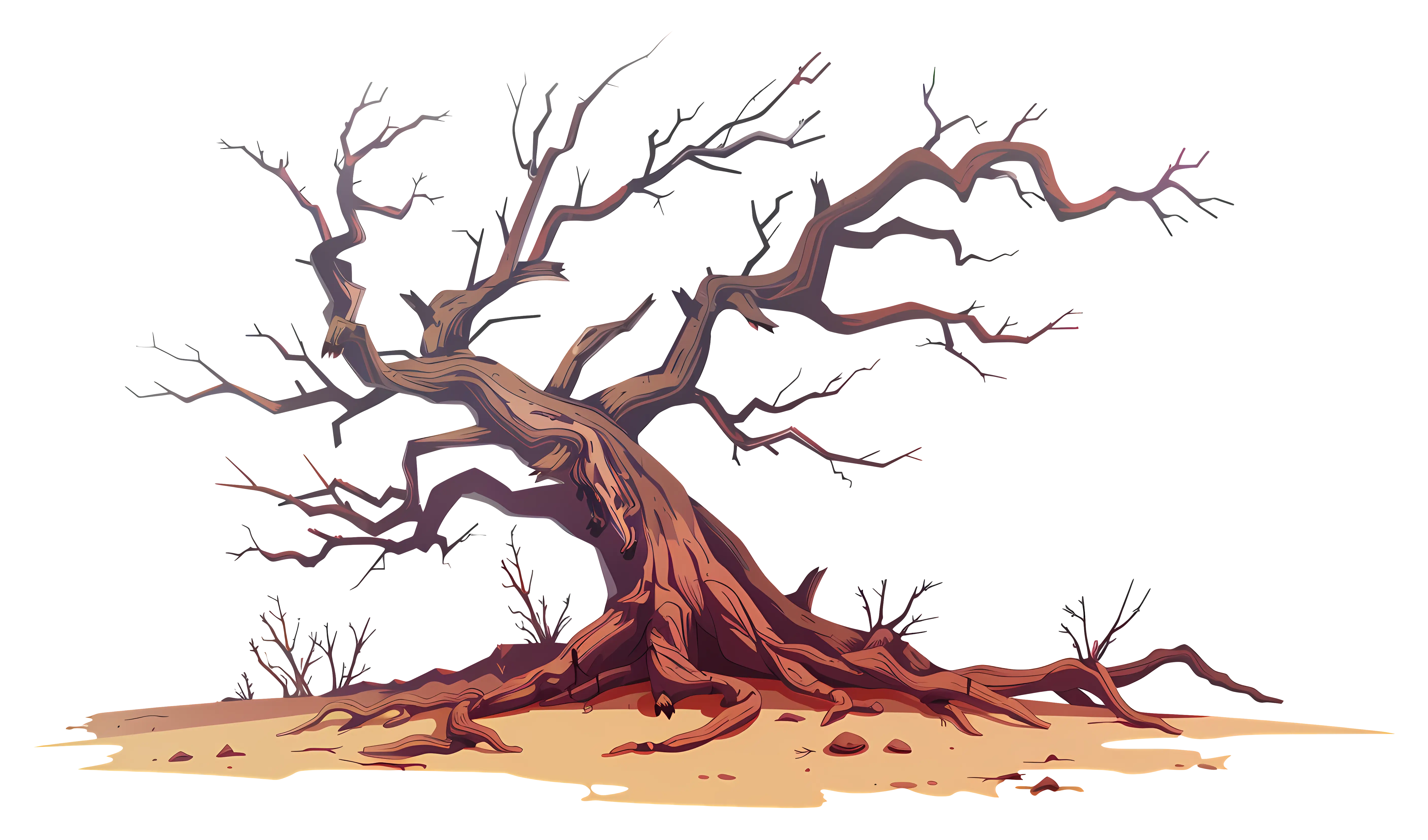 Illustration of Twisted Dry Tree on Barren Land