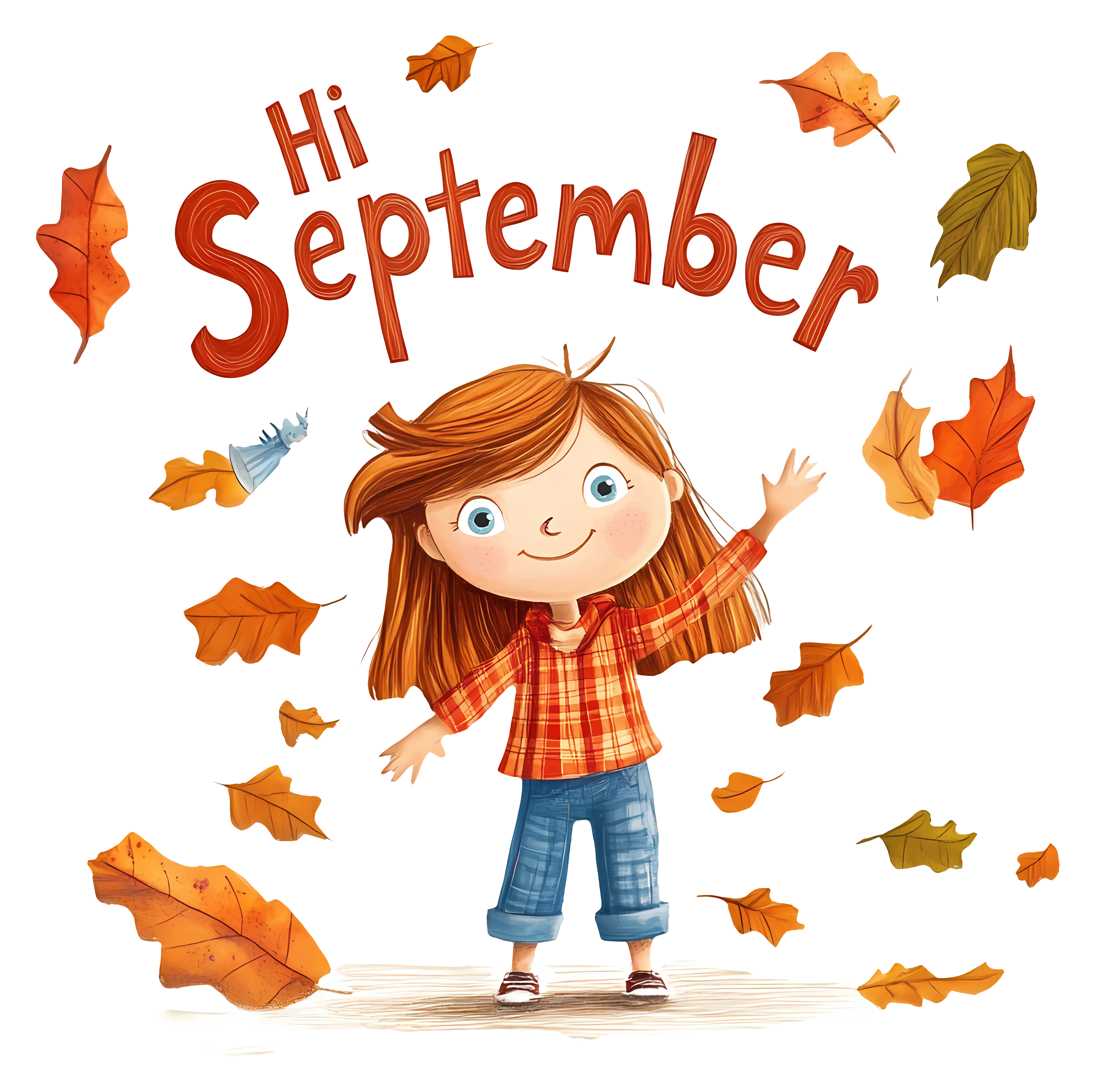 Girl Welcoming September with Autumn Leaves