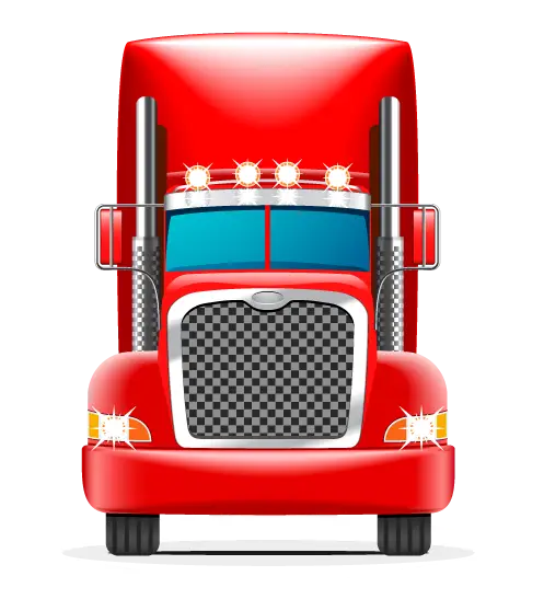 Red Truck with Bright Headlights