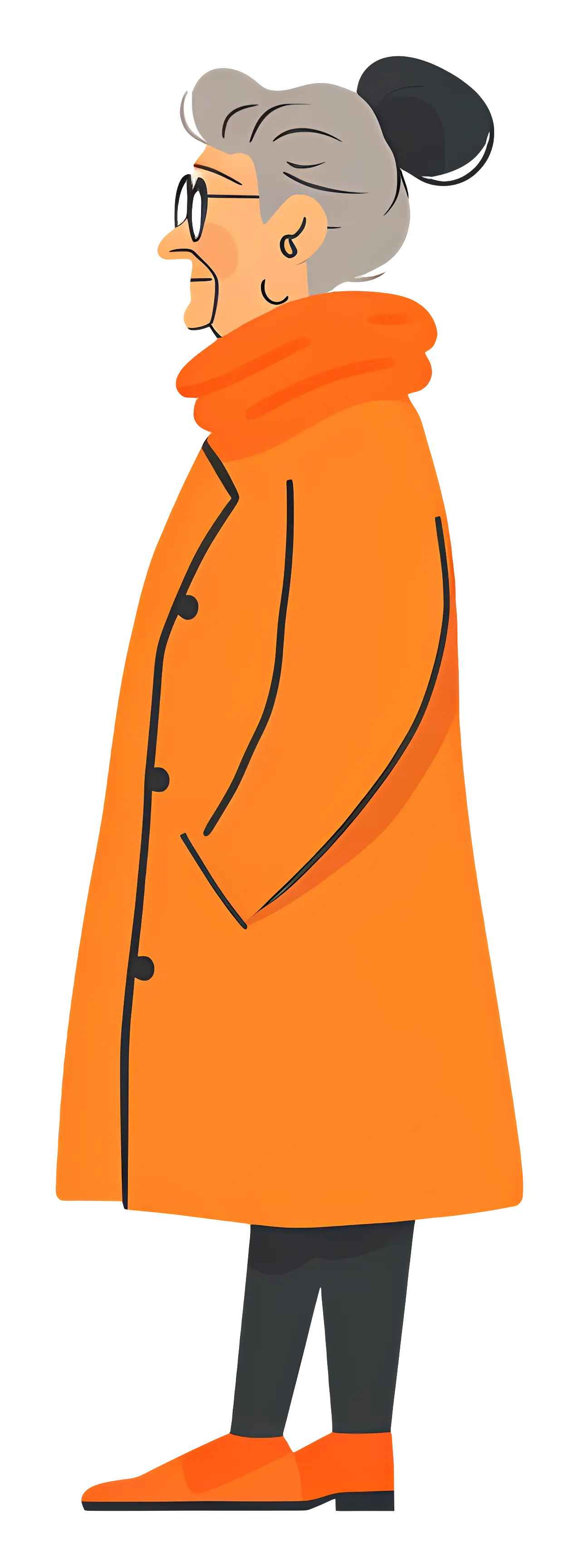 Elderly Woman in Orange Coat