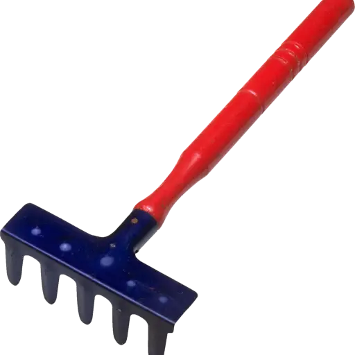 Red and Blue Garden Rake for Soil Preparation
