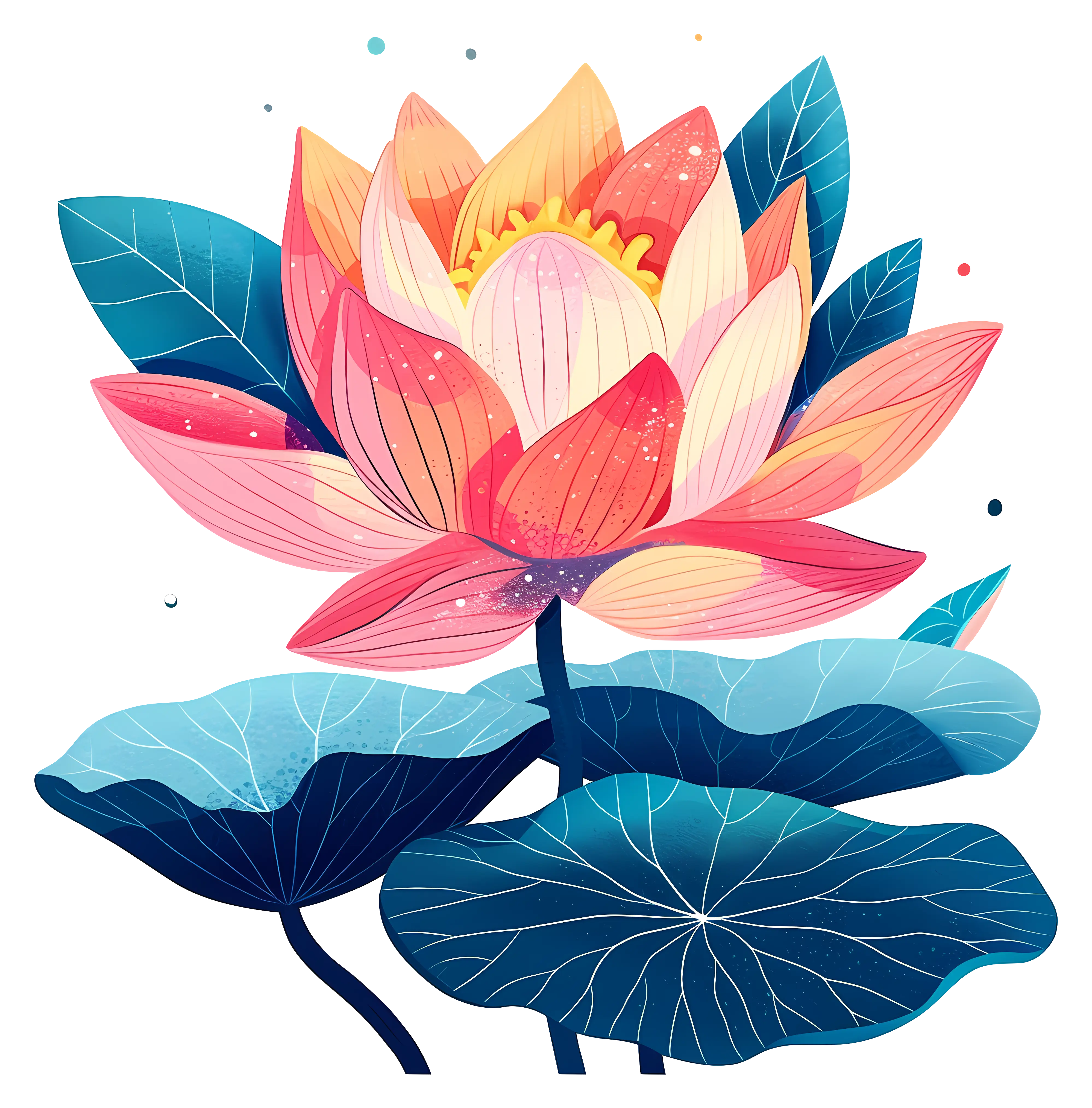 Colorful Lotus Flower with Leaves