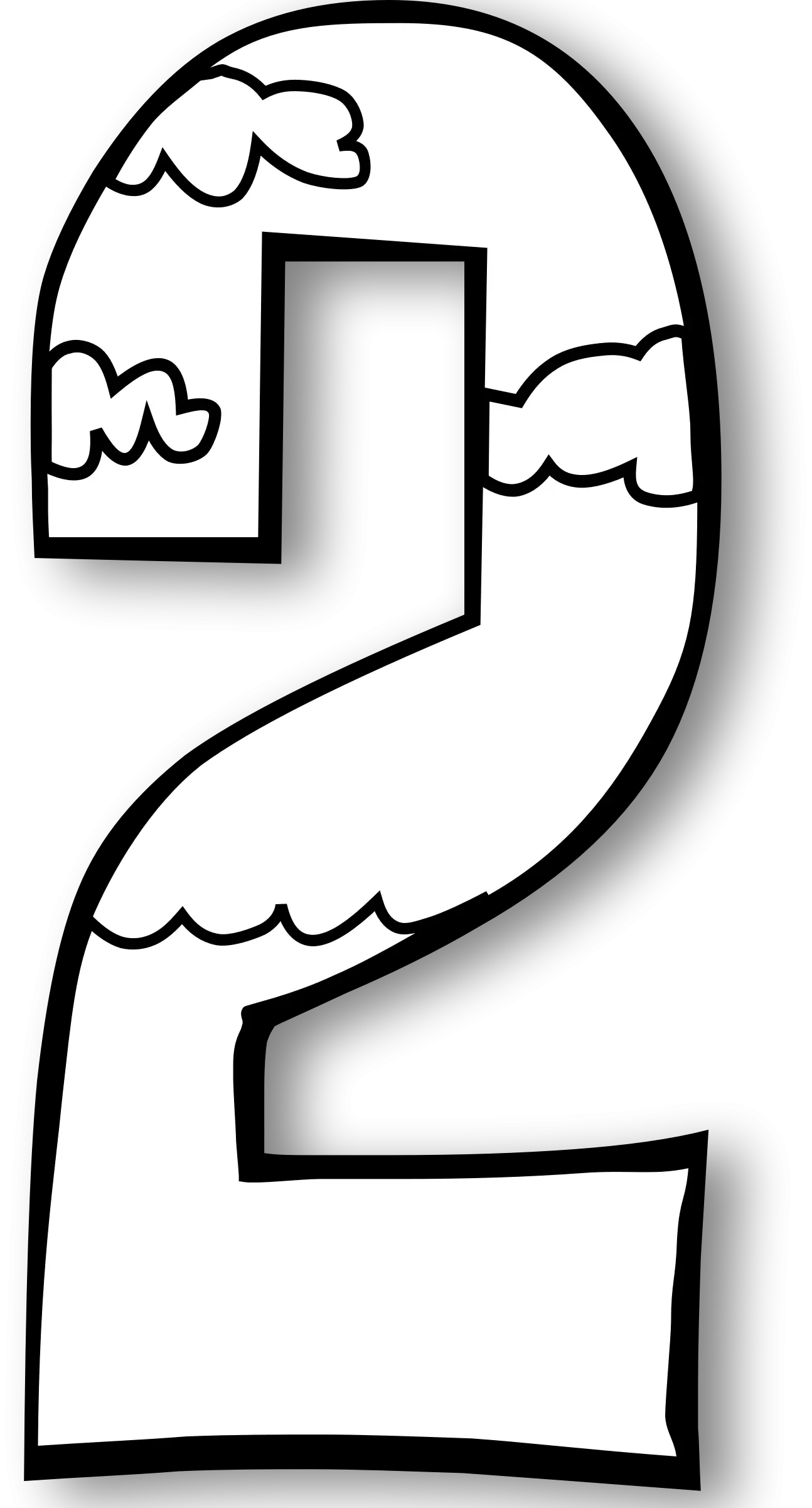 Outlined Number 2 with Clouds