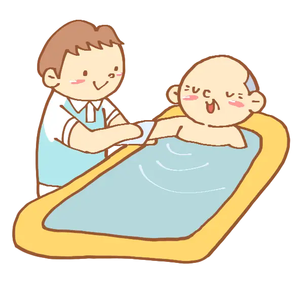 Cartoon Illustration of Baby Bathing