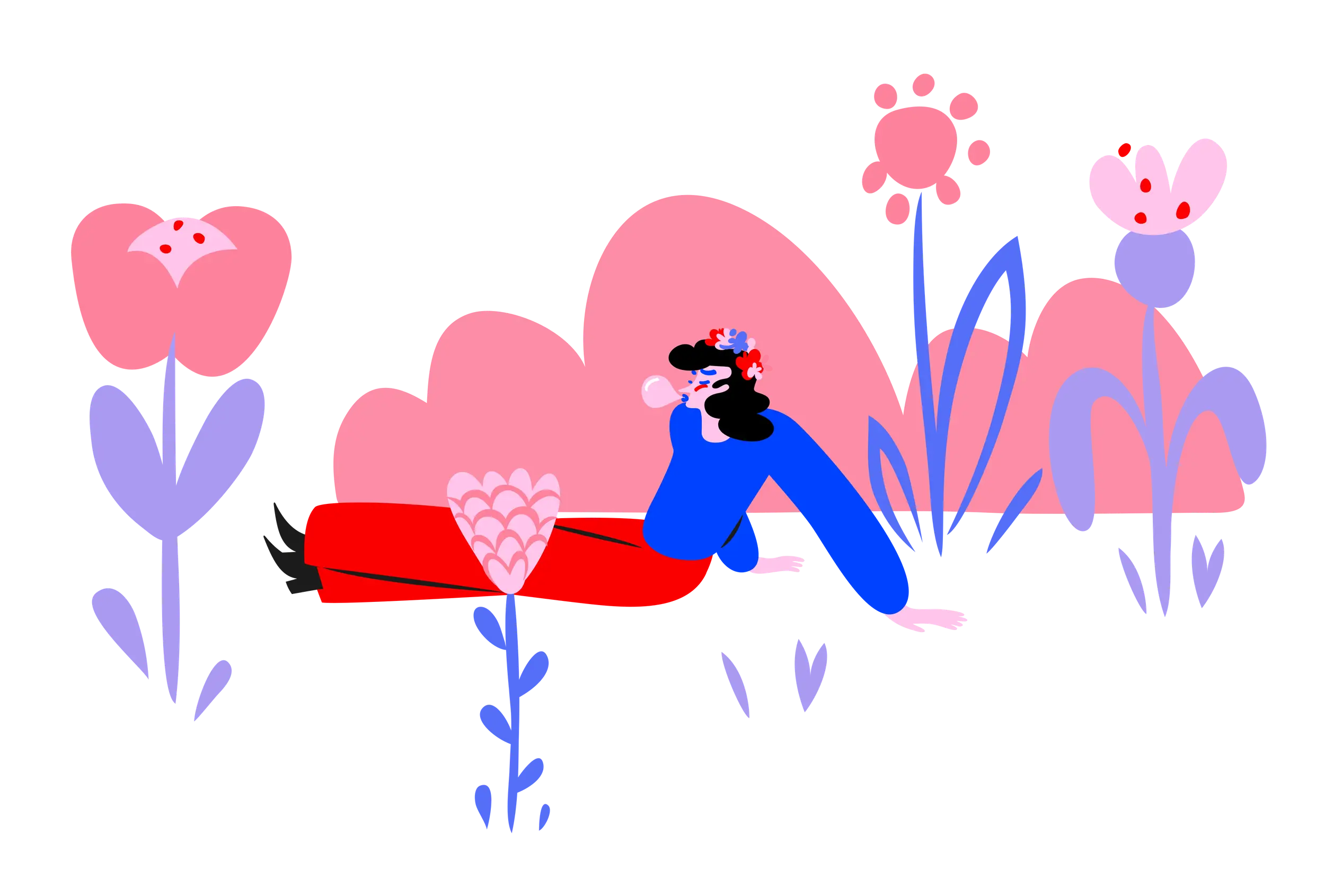Cartoon Girl Relaxing in a Colorful Flower Field