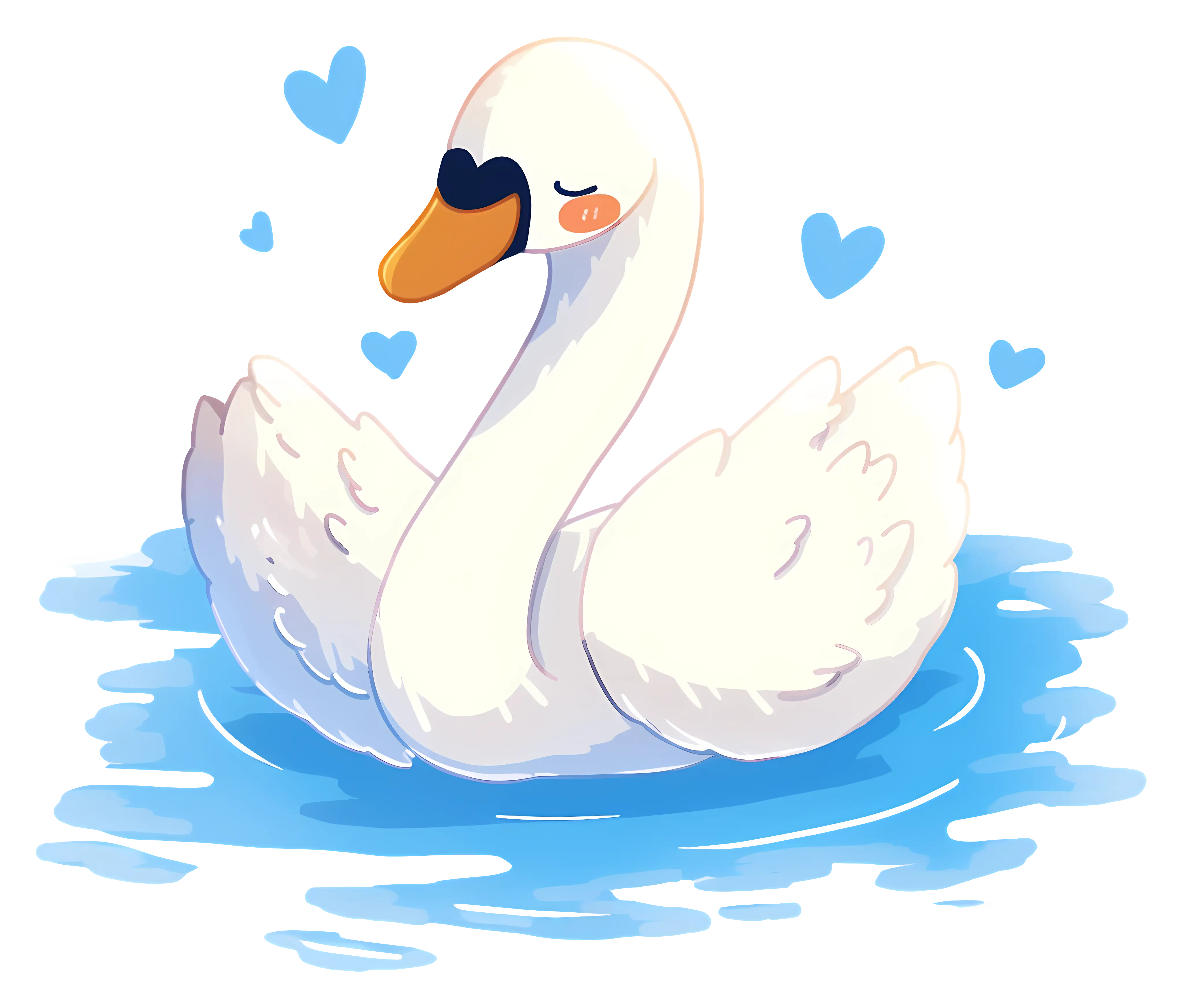 White Swan with Blue Hearts Illustration