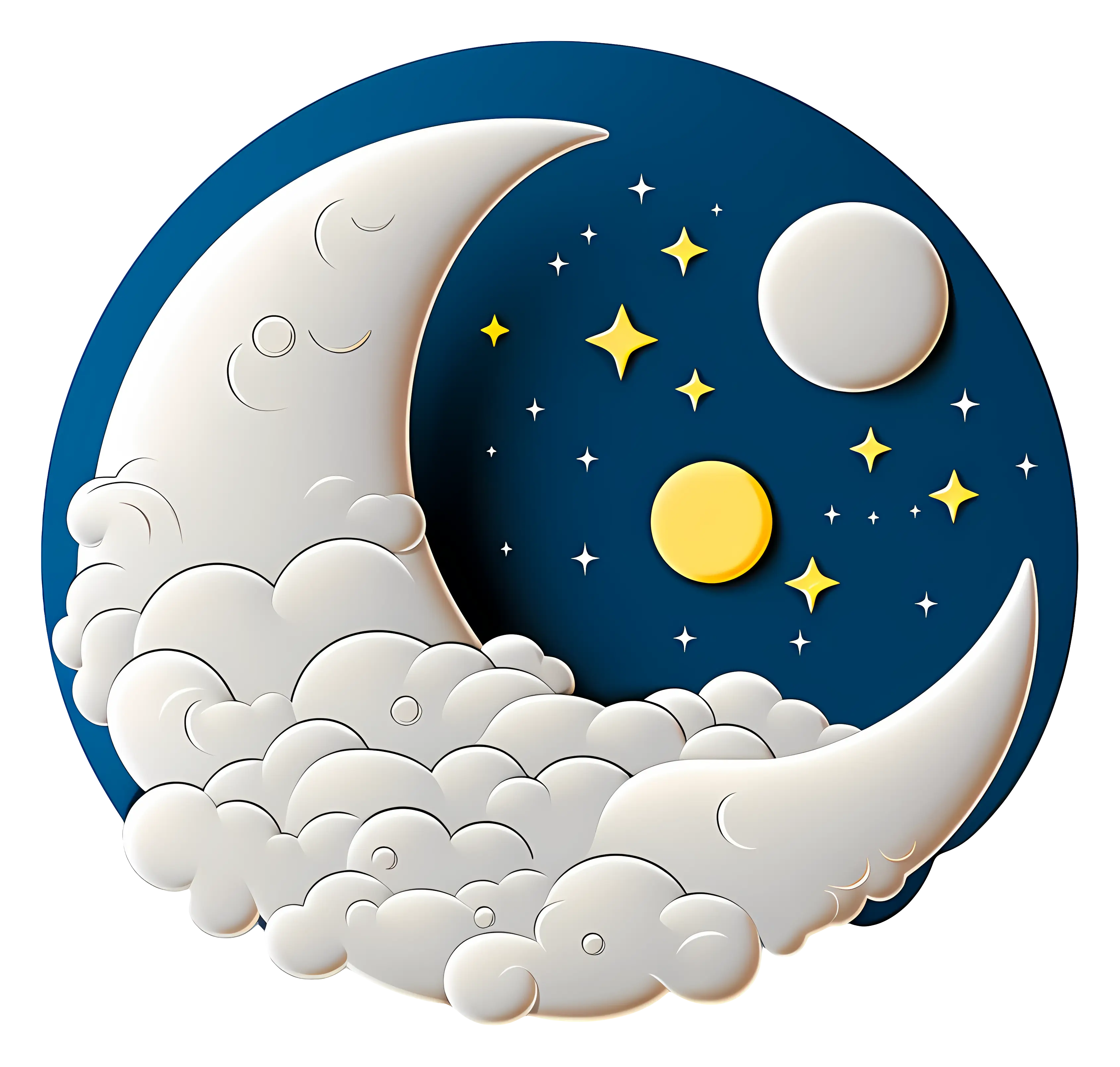 Crescent Moon and Stars in Night Sky