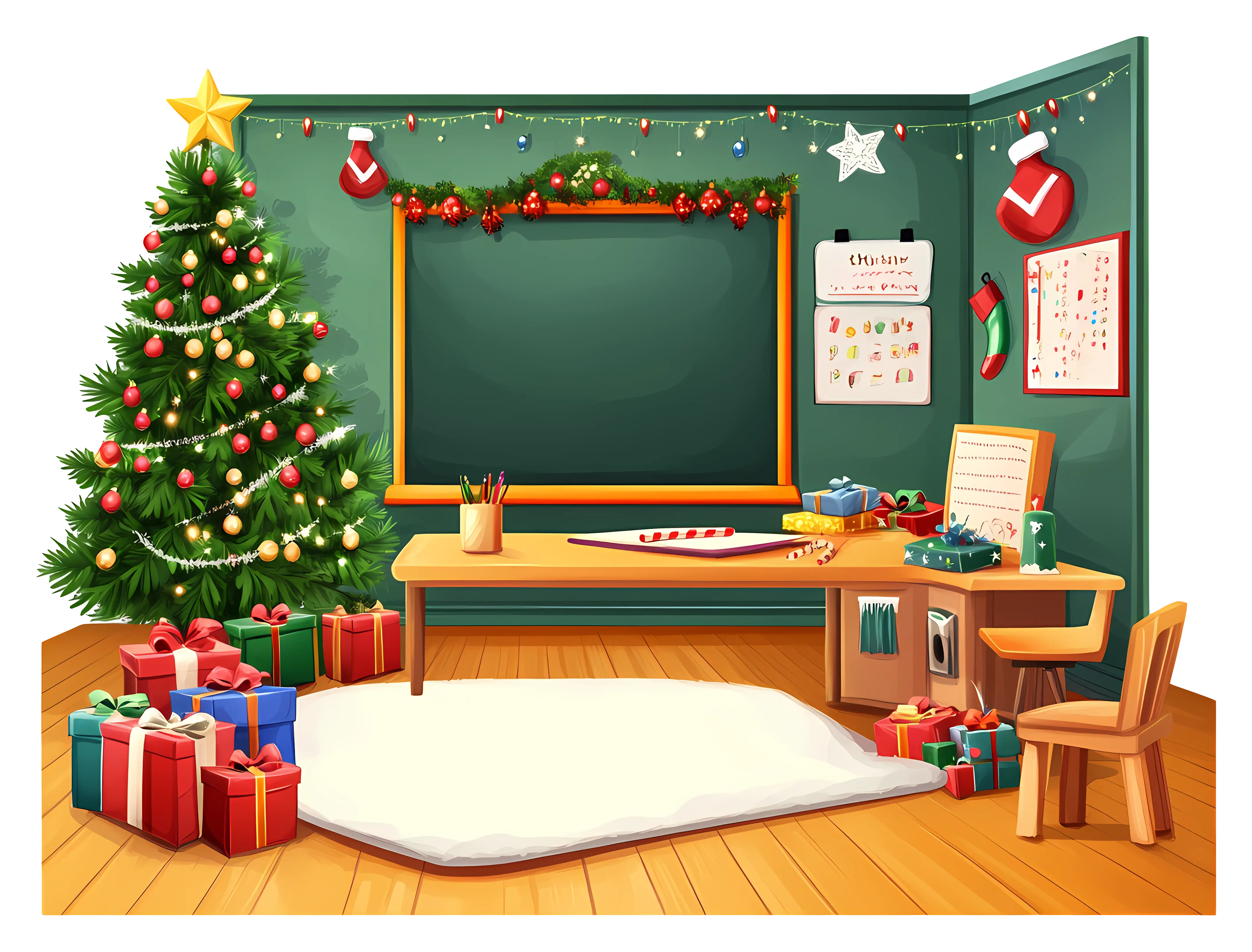 Festive Classroom with Christmas Tree