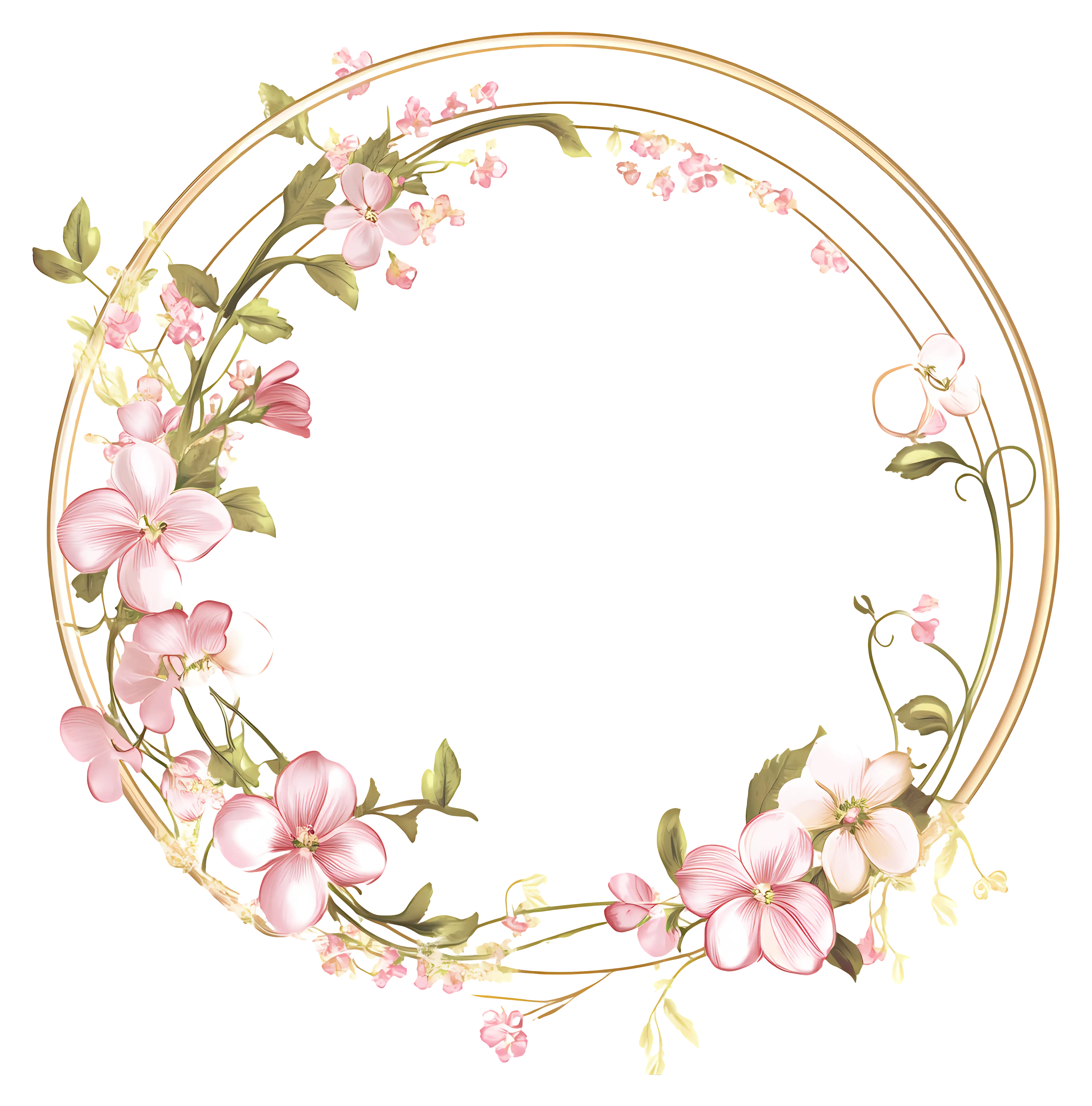 Delicate Floral Circle Frame Illustration
