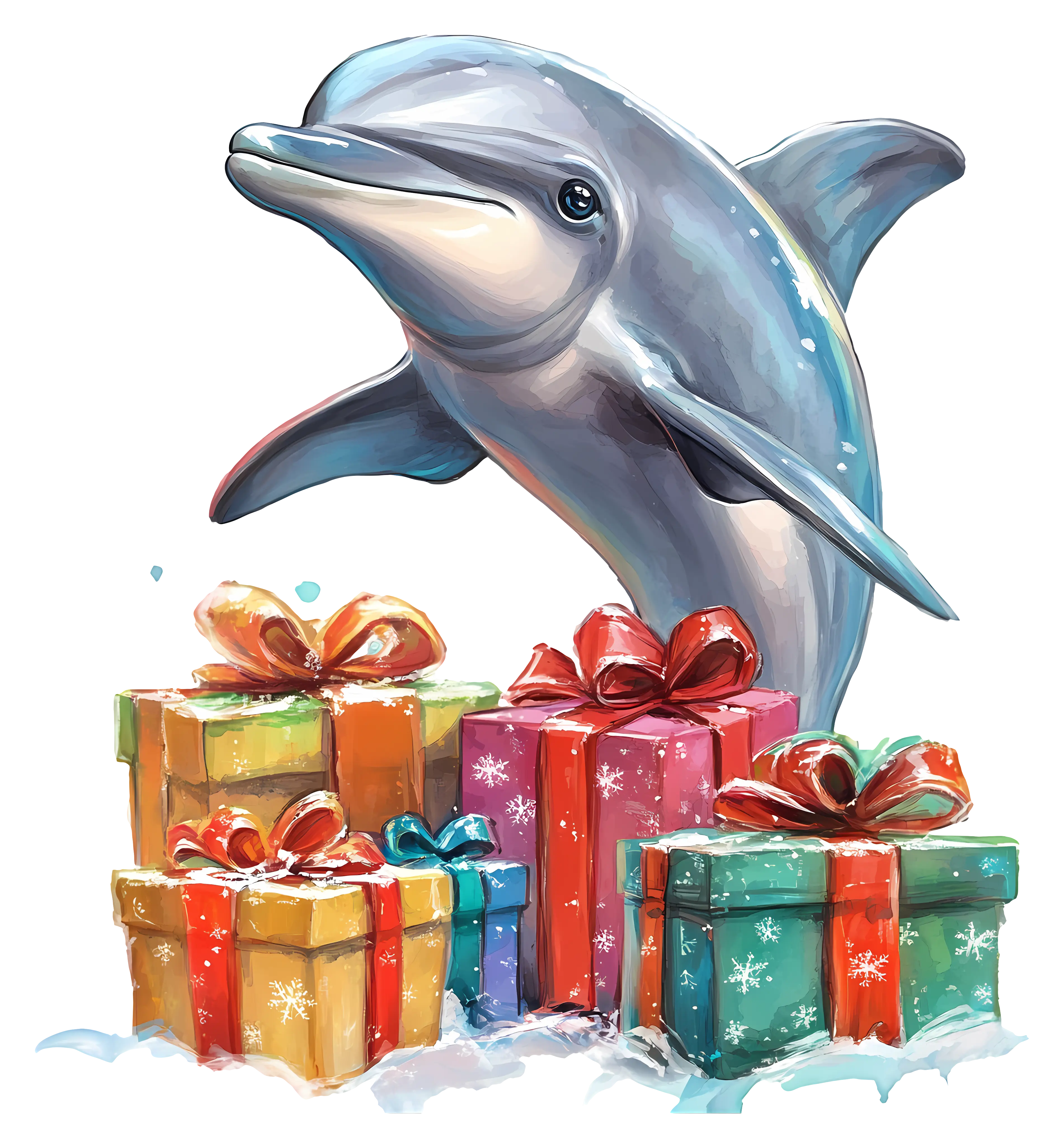 Festive Dolphin with Holiday Gifts