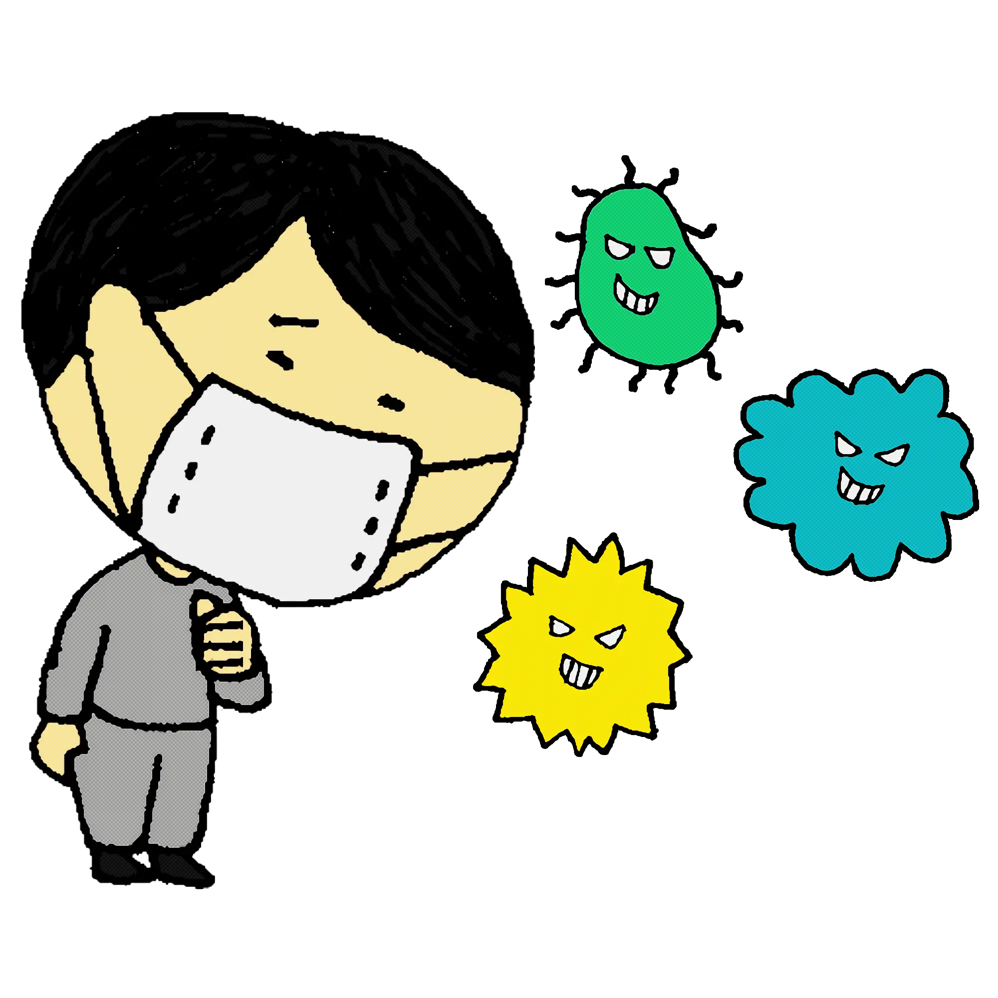 Person Wearing Mask with Germs