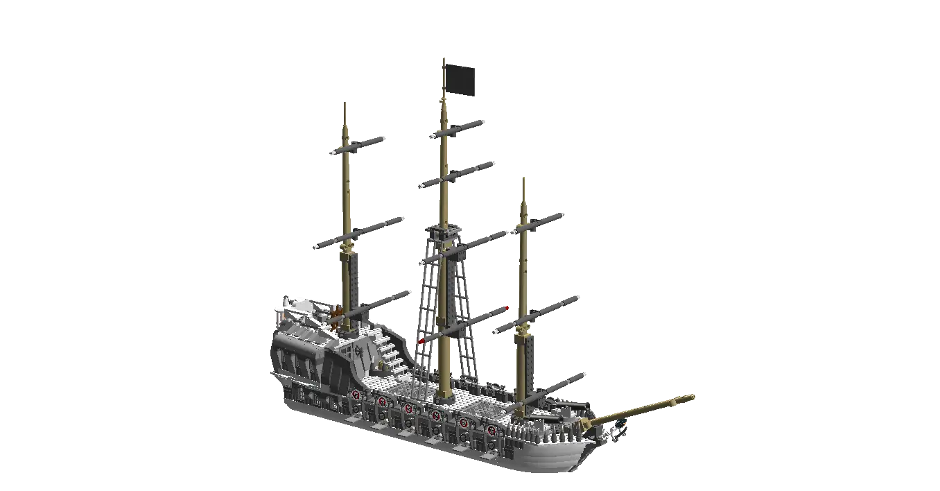 Detailed Model Ship with Black Flag