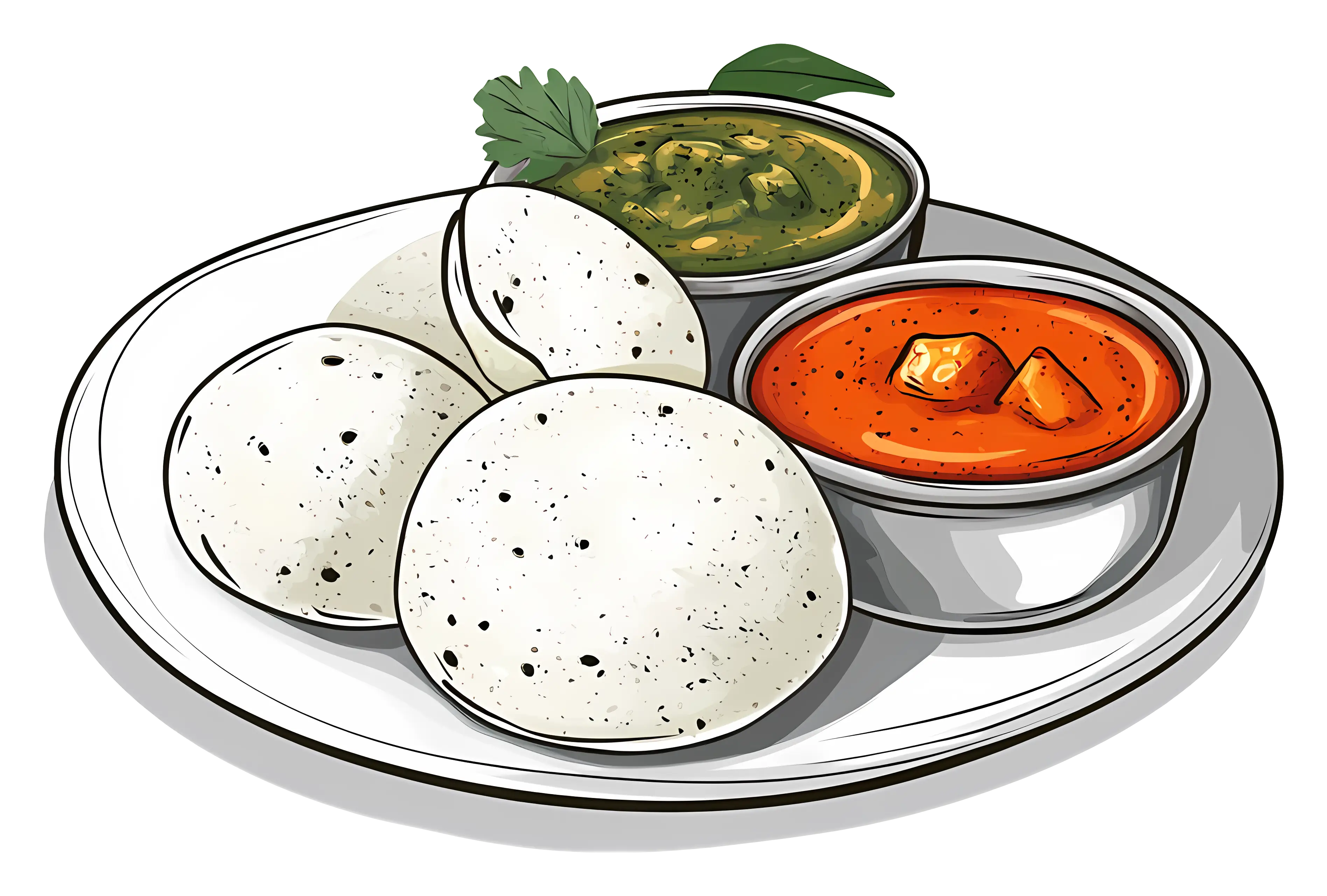 Idli with Chutney and Sambar