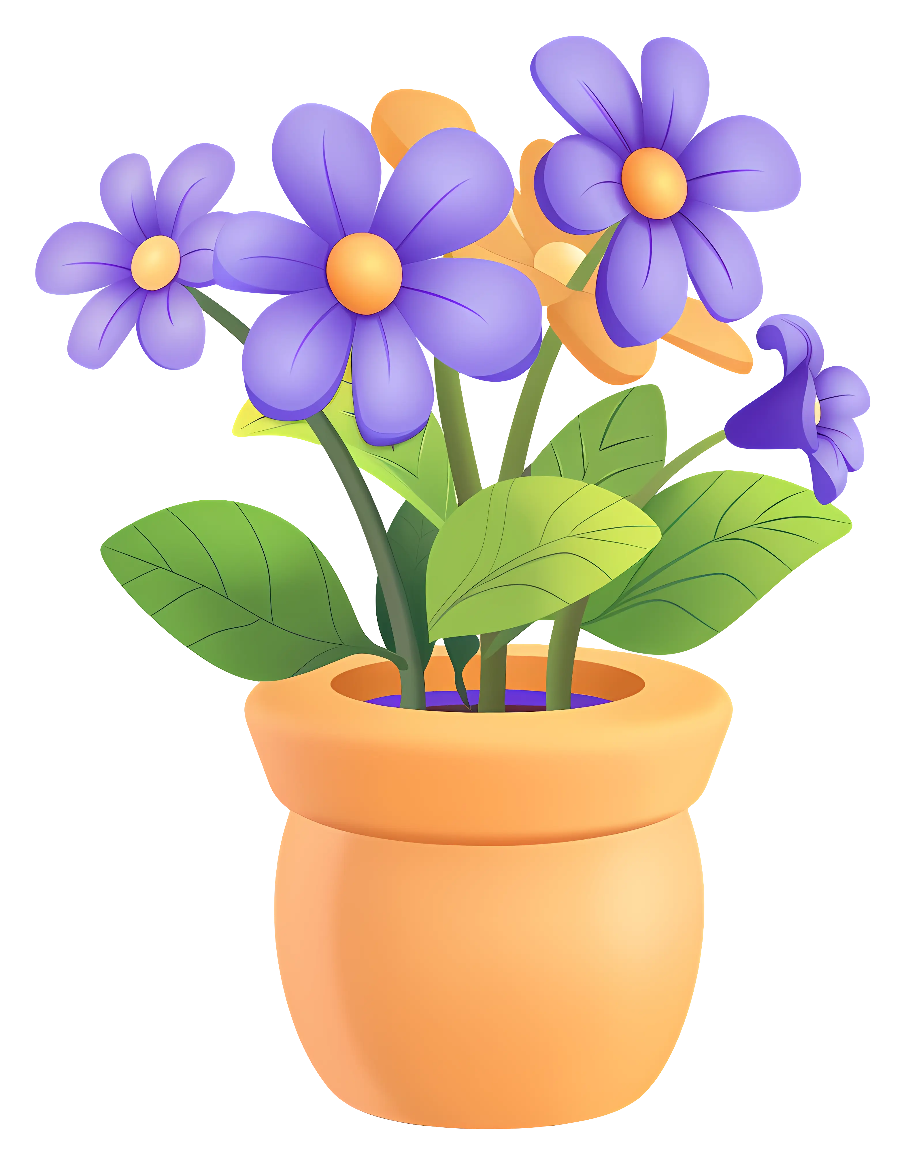 Purple Flowers in Red Pot