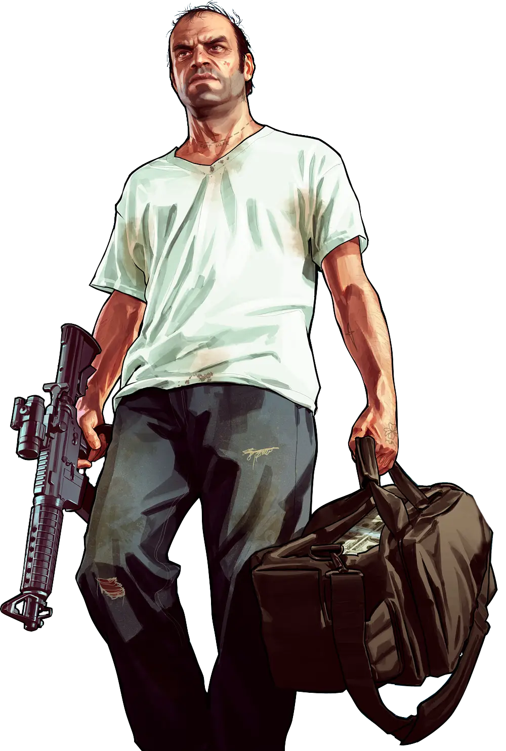 Man with Gun and Bag in Action