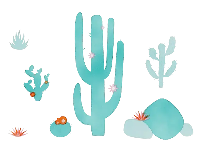 Cactus Illustration with Desert Plants
