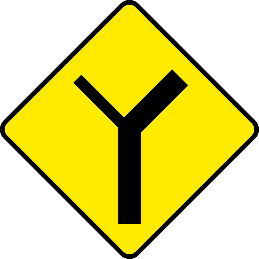 Yellow Y-Intersection Road Sign