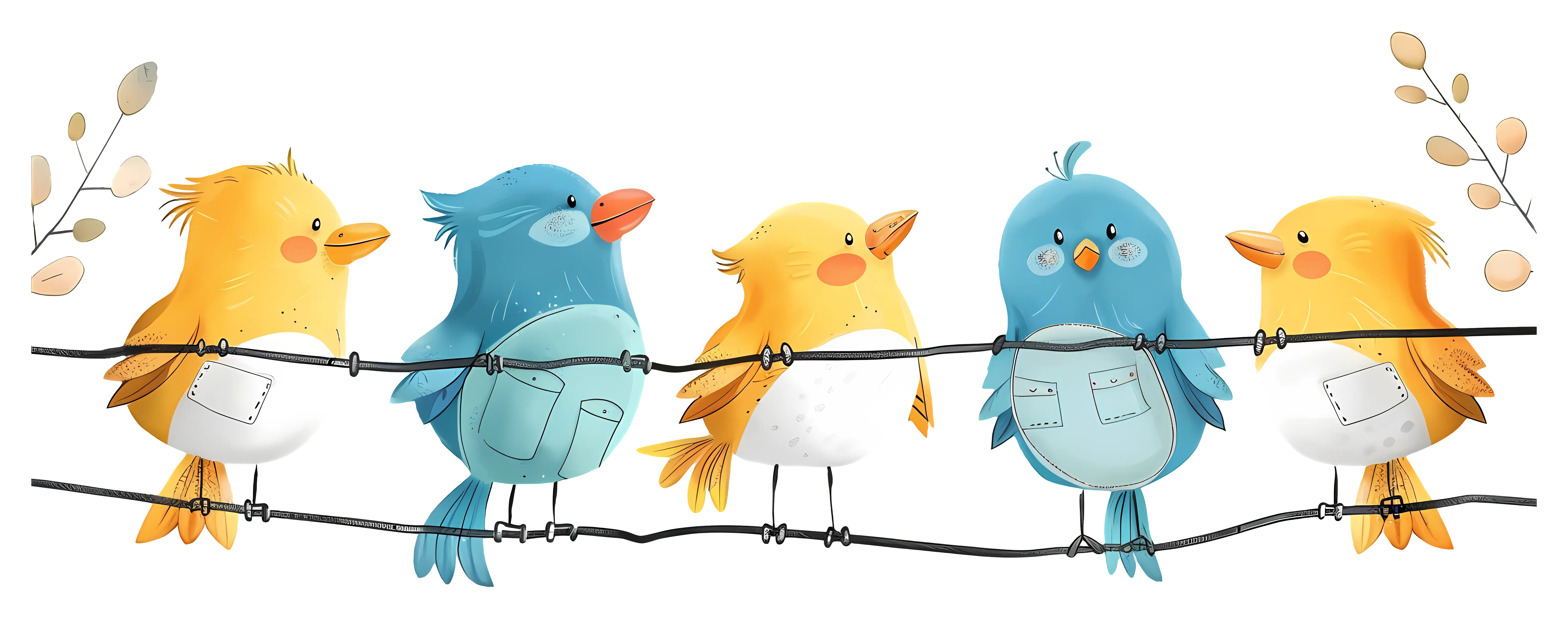 Cartoon Birds Sitting on a Wire