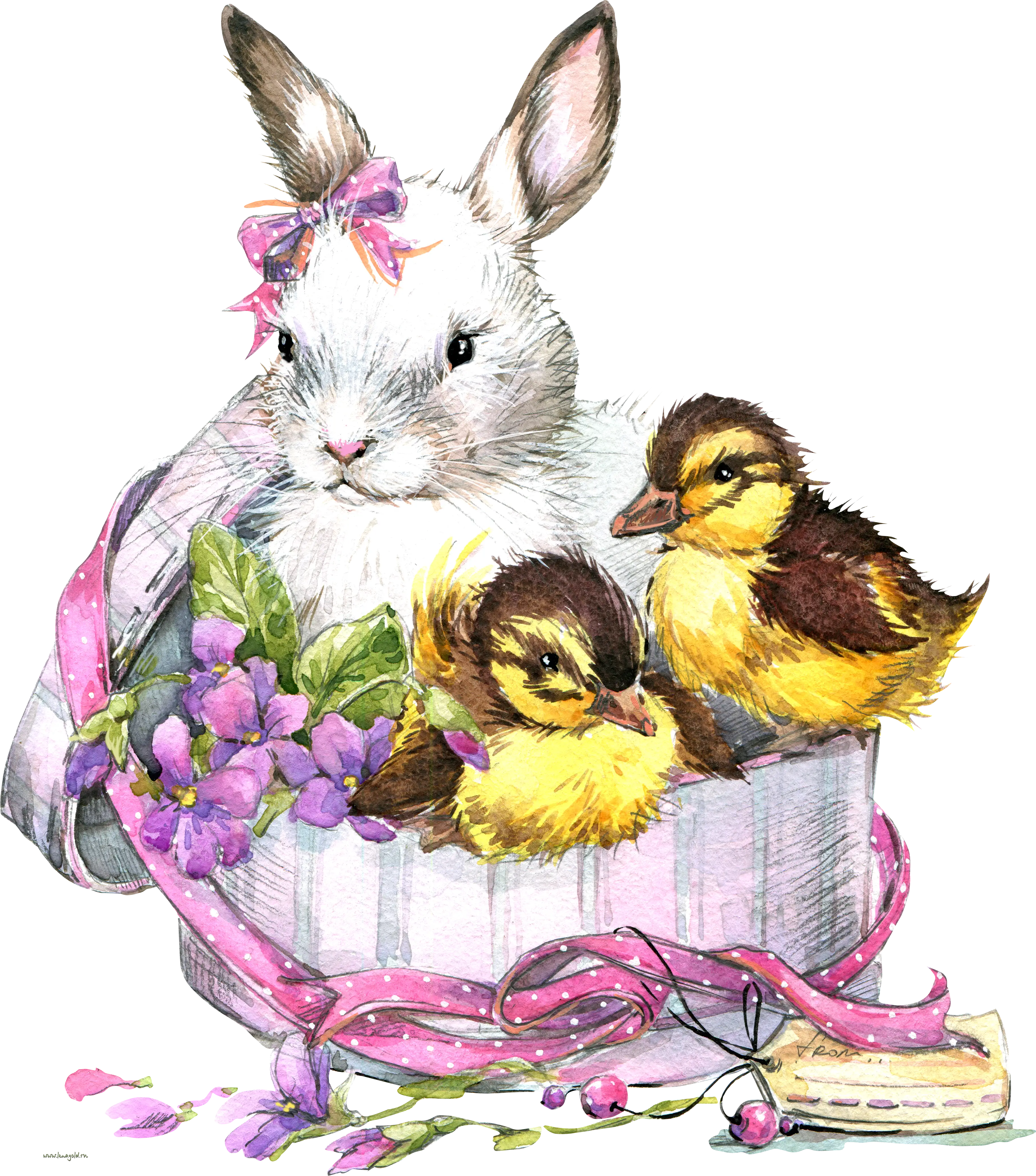Bunny and Ducklings in a Basket