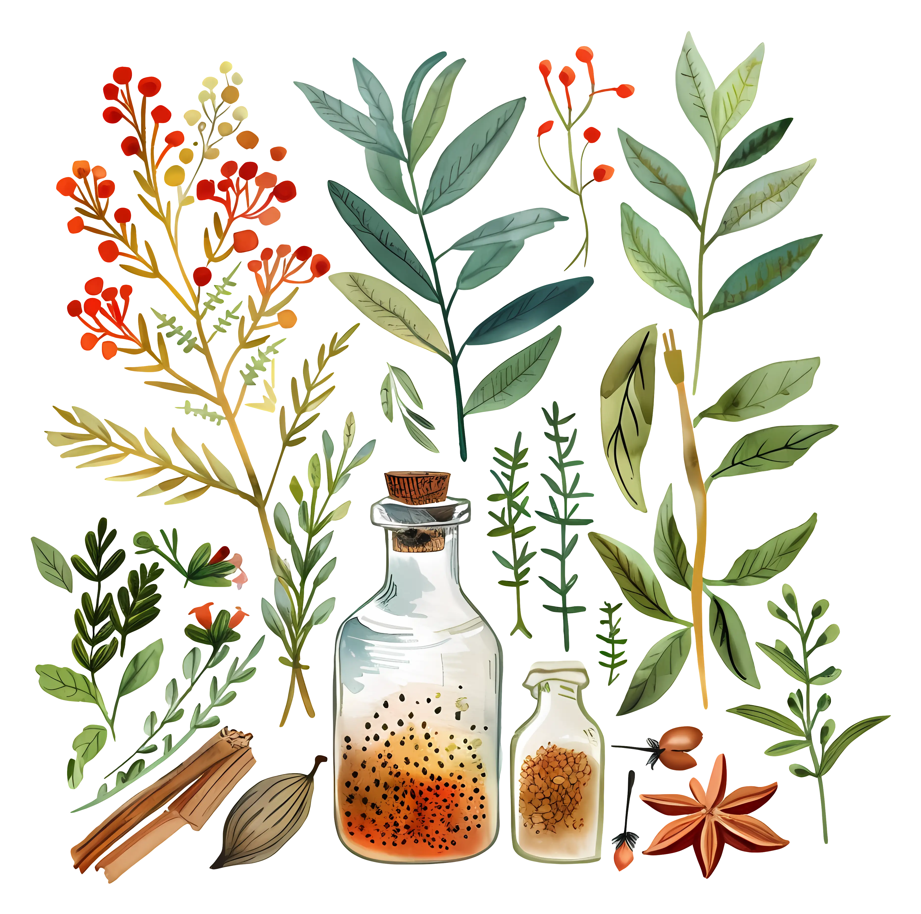 Herbal Plants and Bottles for Natural Remedies