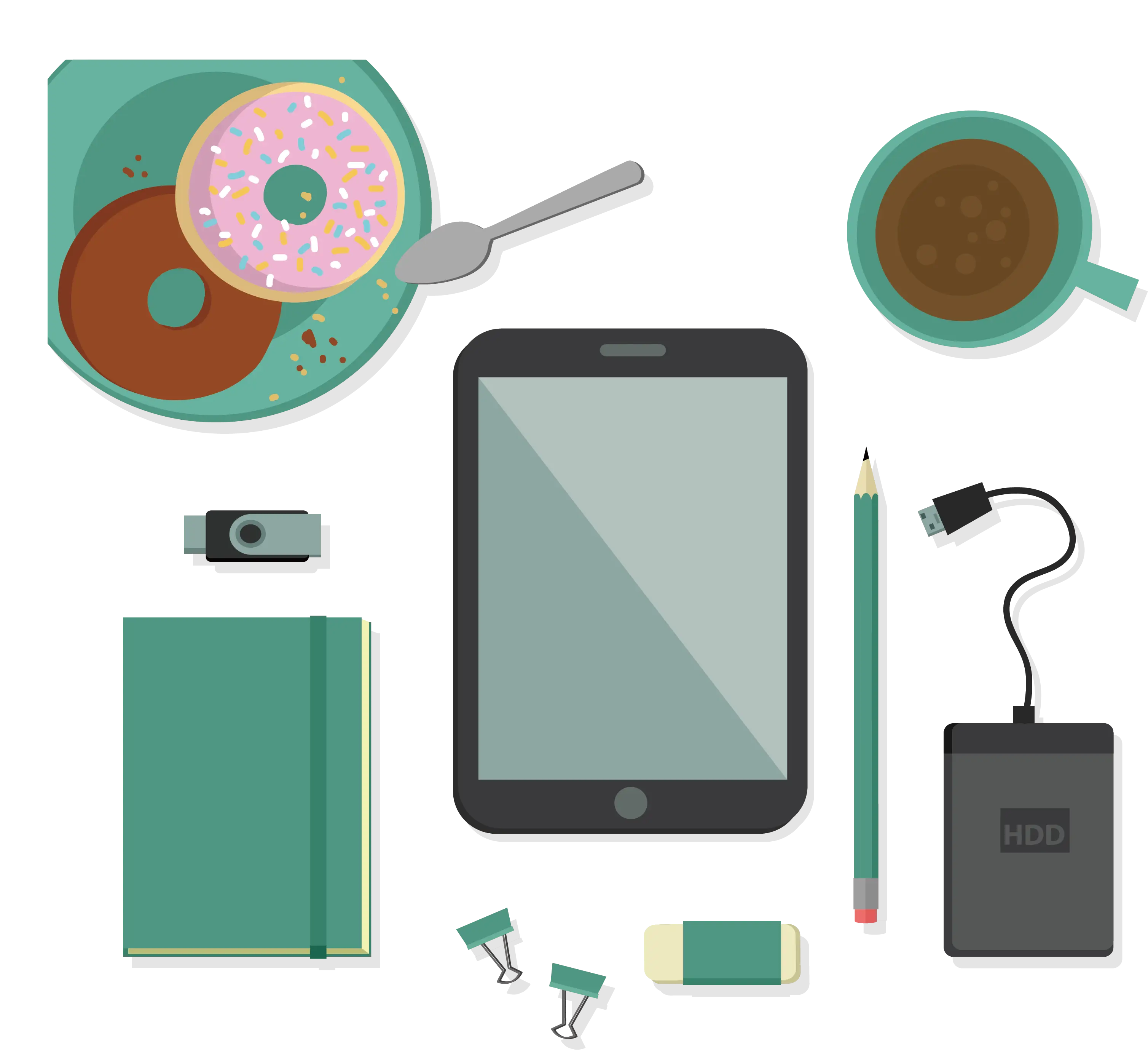 Tablet and Office Supplies with Coffee