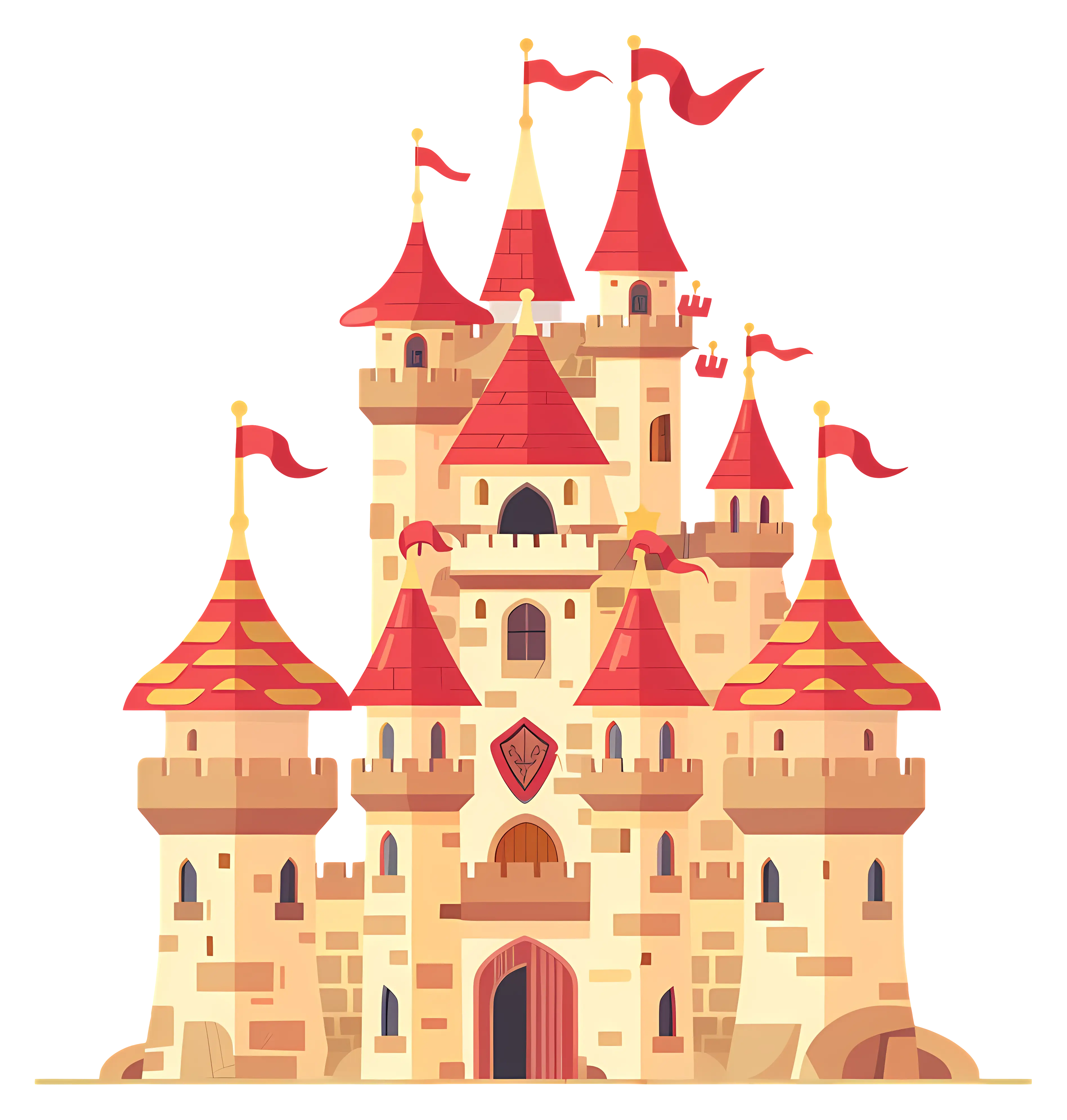 Fantasy Castle with Red Towers and Flags