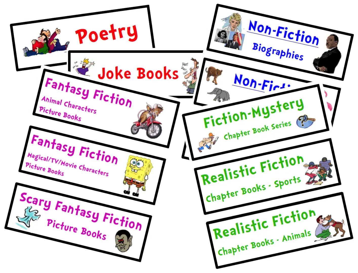 Library Section Labels for Book Genres
