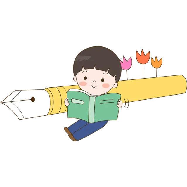 Cartoon Boy Reading on a Pen